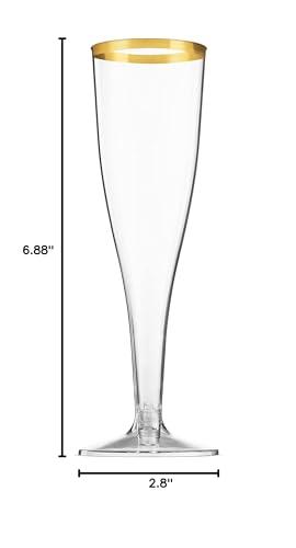 Munfix Munfix 100 Pack Gold Plastic Champagne Flutes, 5 Oz Clear Plastic Toasting Glasses Fancy Disposable Wedding Party Cocktail Cups with Gold Rim