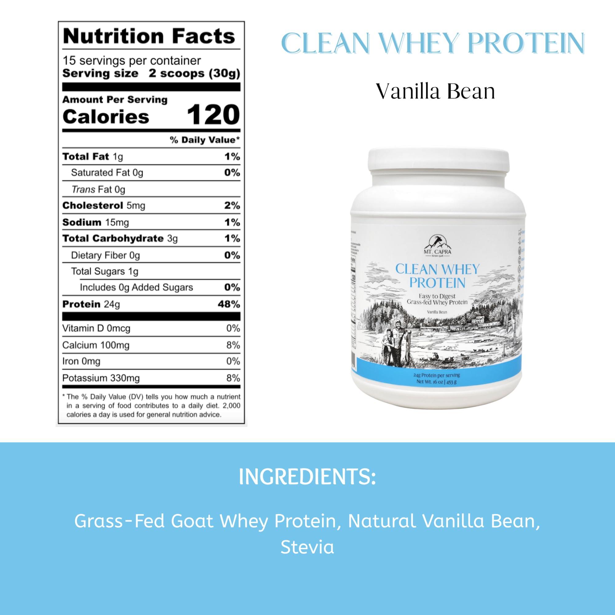 Mt Capra Mt. Capra Goat Whey Protein | Grass-Fed Undenatured Whey Protein Powder from Pastured Goats, High in Branch Chain Amino Acids, Natural Vanilla - 1 Pound