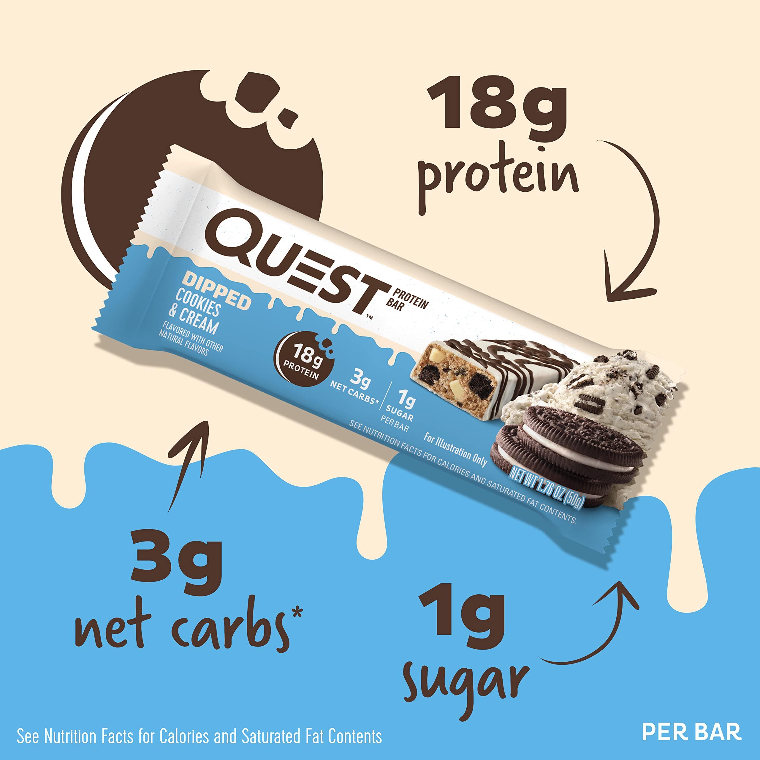 Quest Nutrition Quest Double Chocolate Chunk & Dipped Cookies & Cream Protein Bars Bundle, High Protein, Gluten Free, Keto Friendly, 12 Count