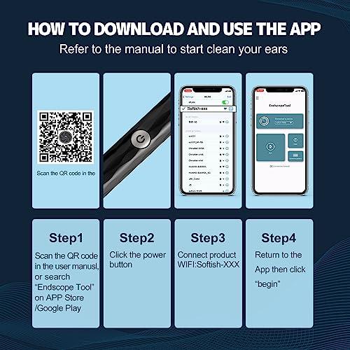 Right Ear Wax Removal, Ear Cleaner with Camera and Light, Ear Wax Removal Kit with 1296P Otoscope, Ear Cleaning Tool with 6 Ear Spoon, Ear Camera for iPhone & Android Phones,Black