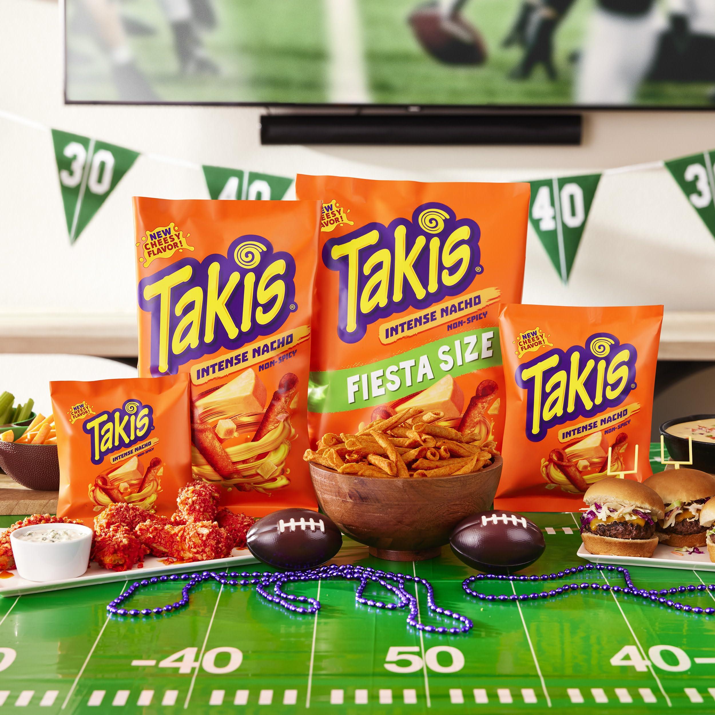 Takis Takis Intense Nacho 17 oz Fiesta Size Bag, Cheese Flavored Non-Spicy Cheesy Rolled Tortilla Chips