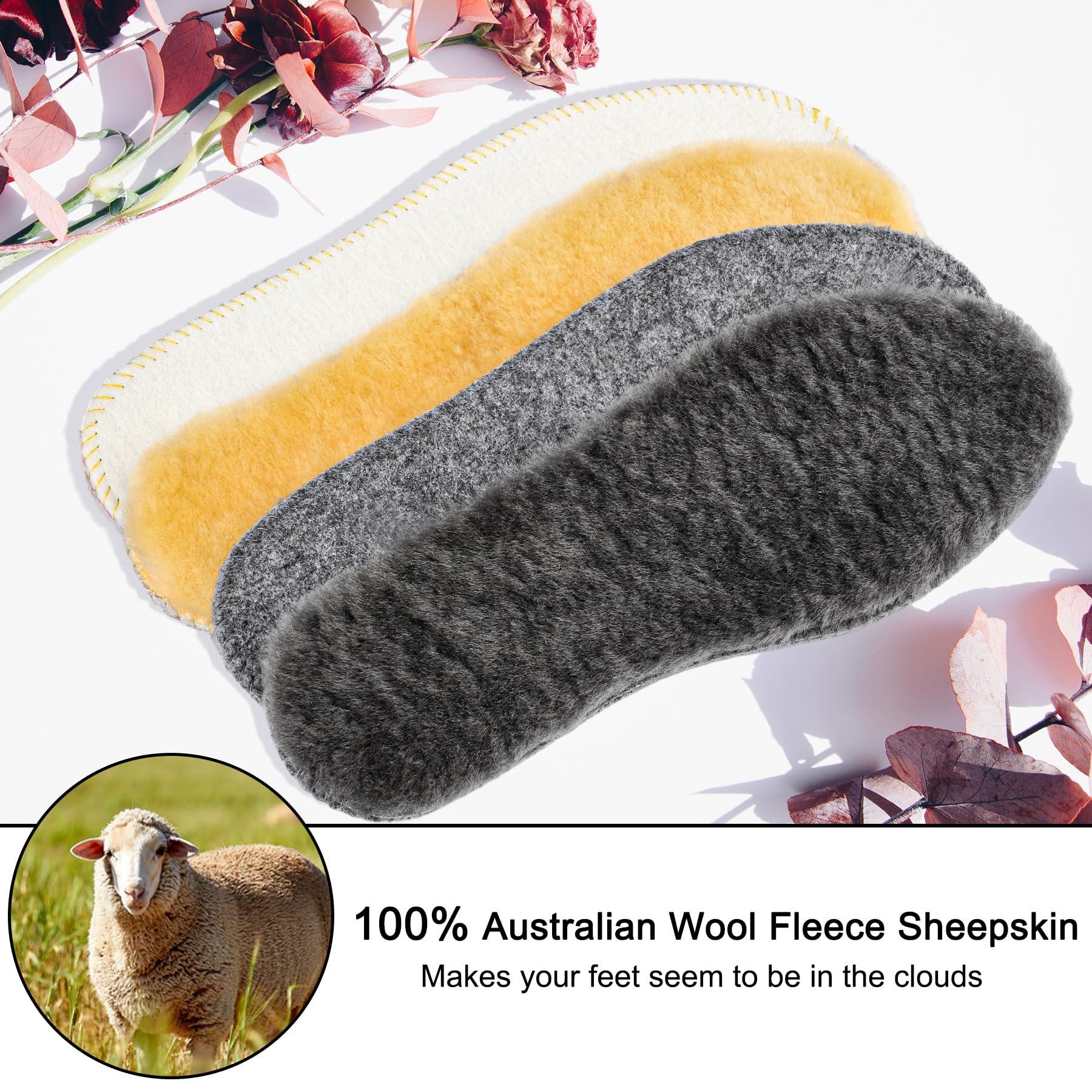 LARGERED LARGERED 2 Pairs Sheepskin Insoles 17MM Thick Winter Warm Wool Insole, Fluffy Fleece Inserts Lambswool Replacement Soles for Men and Women Boots Shoes Slippers Cream+Grey EU44/11US