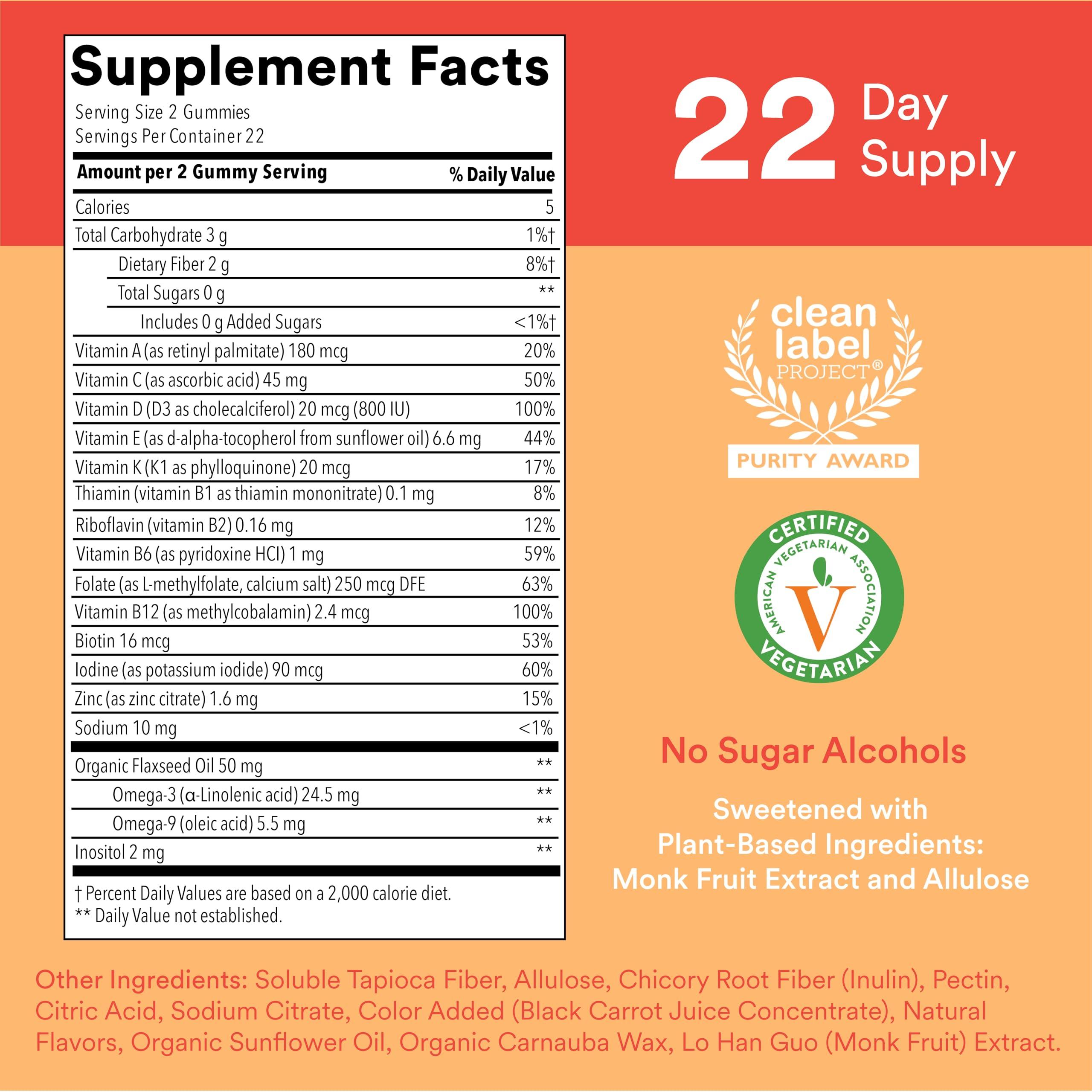 SmartyPants SmartyPants Kids Multivitamin Gummies, Sugar Free: Omega 3 (ALA), Vitamin D3, C, Vitamin B12, B6, A, K & Zinc for Immune Support, Biotin, Erythritol Free, Strawberry Banana, 44 Count (22 Day Supply)