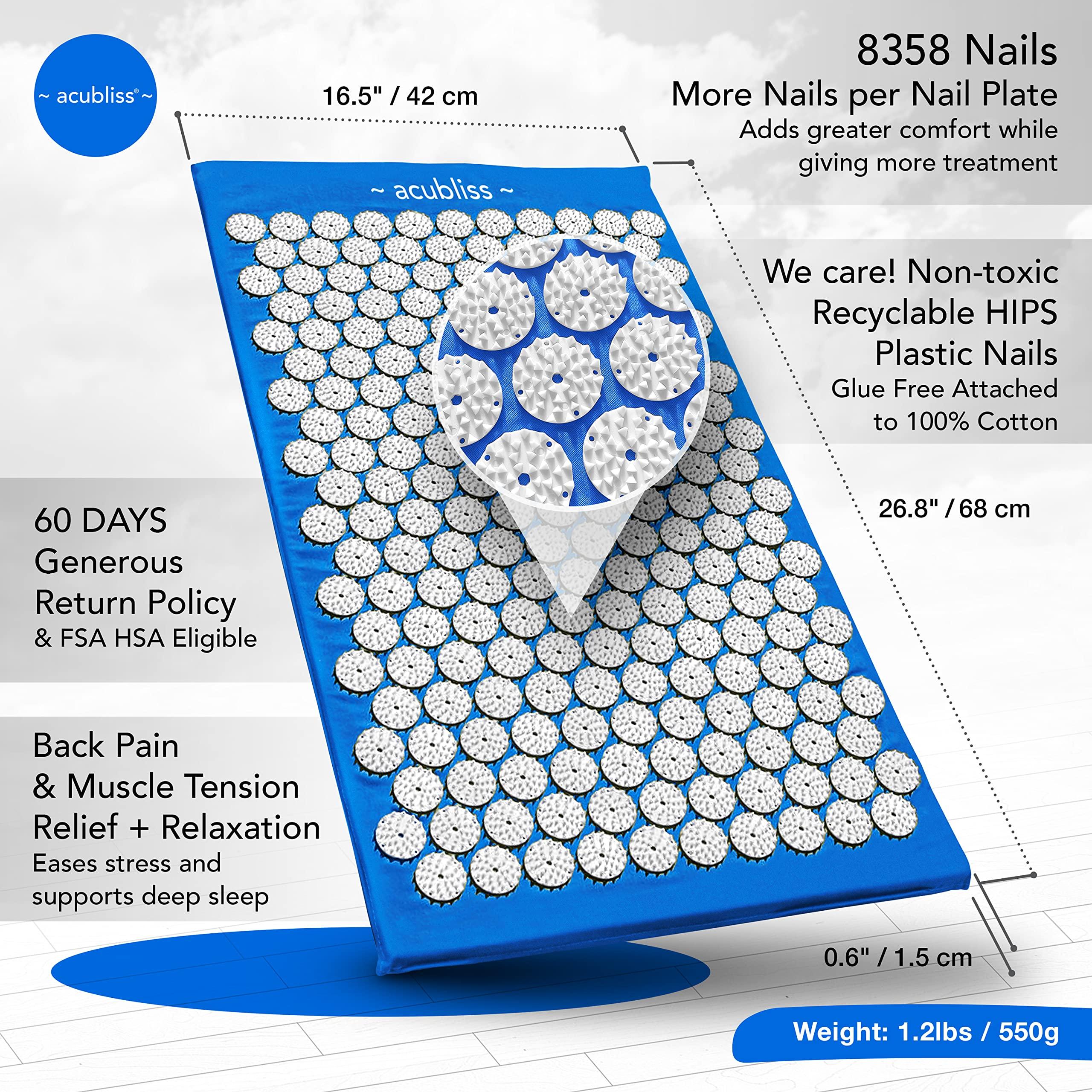 Acubliss Acubliss Acupressure Mat, Strap & Pillow 3 Piece Gift Set, 12,348 Acupuncture Pressure Points for Back Pain Relief, Increased Energy, Relaxation, FSA/HSA Eligible, Drawstring Bag, Purple