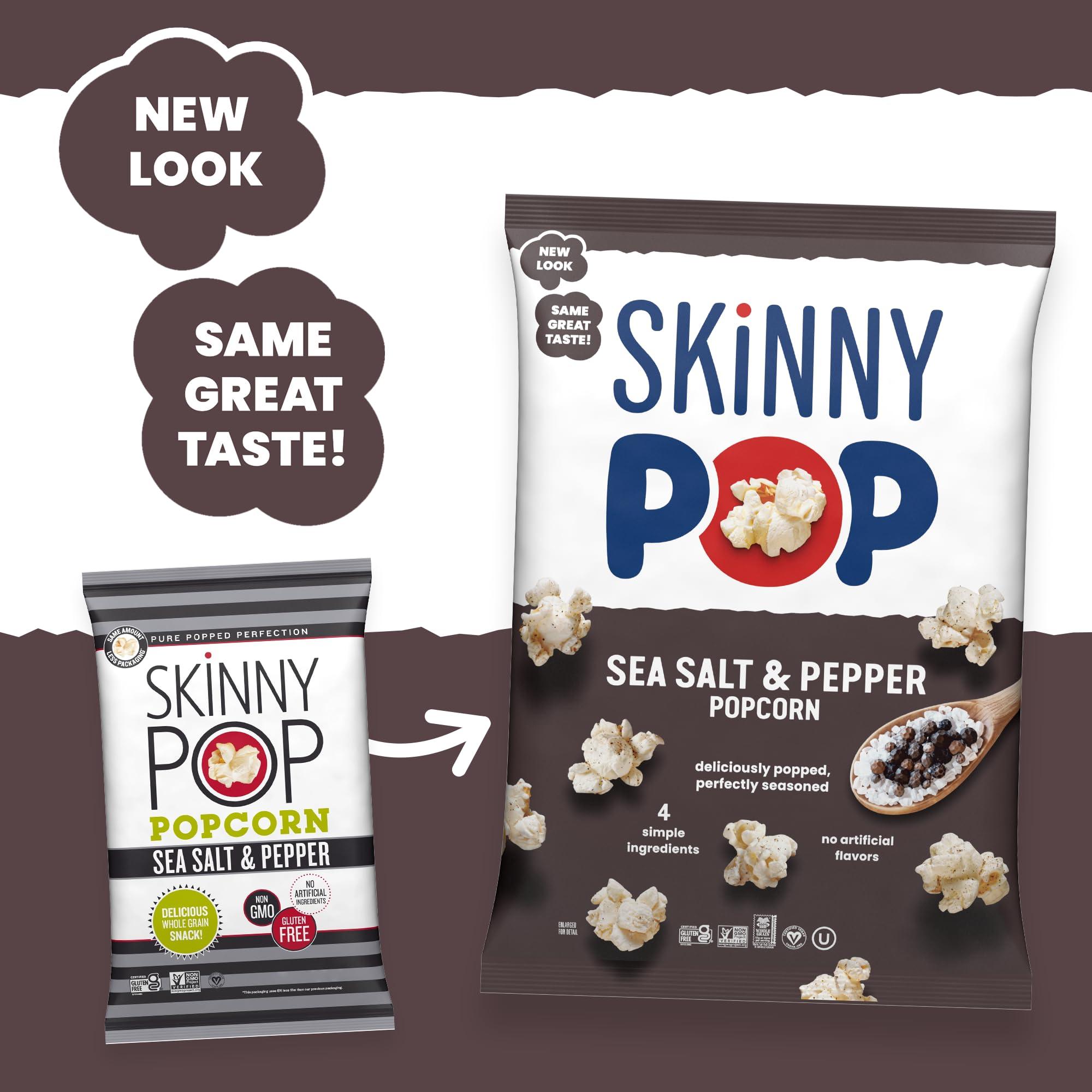 SkinnyPop SkinnyPop Sea Salt & Pepper Popcorn, Gluten Free, Non-GMO, Healthy Popcorn Snacks, Skinny Pop, 4.4oz Grocery Size Bag