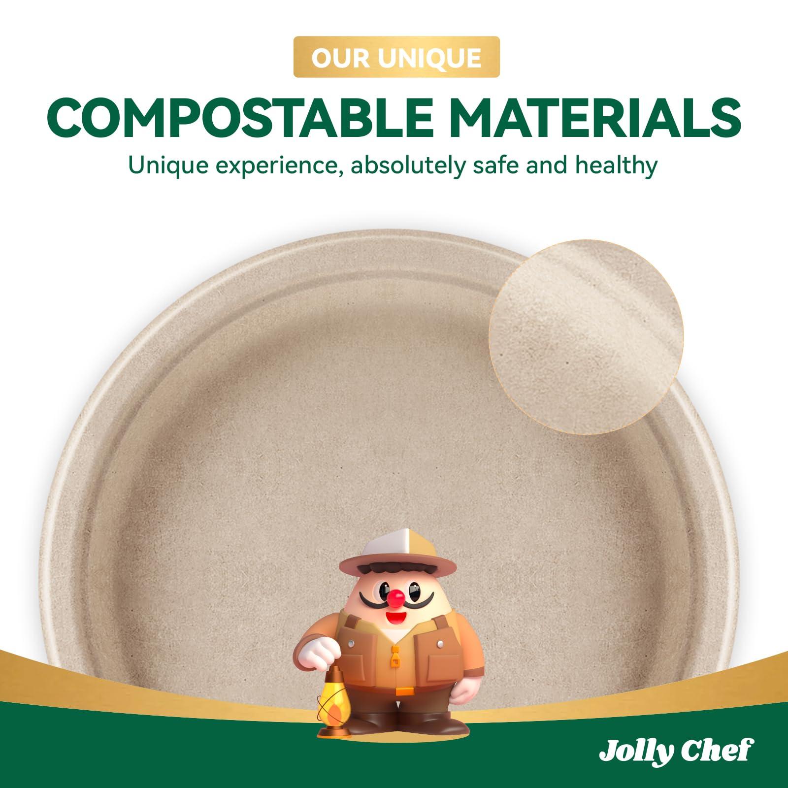 JOLLY CHEF JOLLY CHEF Compostable Heavy Duty Plates 10 Inch [150 Pack] Eco-Friendly Disposable Natural Paper Plates Bagasse Biodegradable Plates Bulk for Party Dinner Sugarcane Fibers Round Plates(Brown)