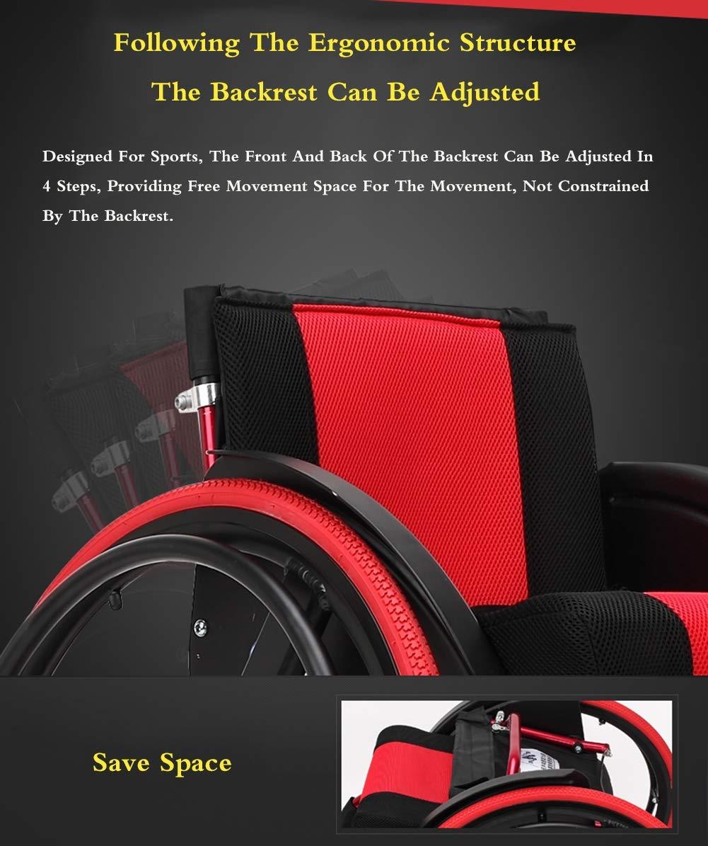 Mustbe Strong Mustbe Strong Lightweight Aluminum Alloy Wheelchair with Handbrakes and Quick Release Rear Wheels Shock Absorber Folding Trolley Disabled Elderly Driving