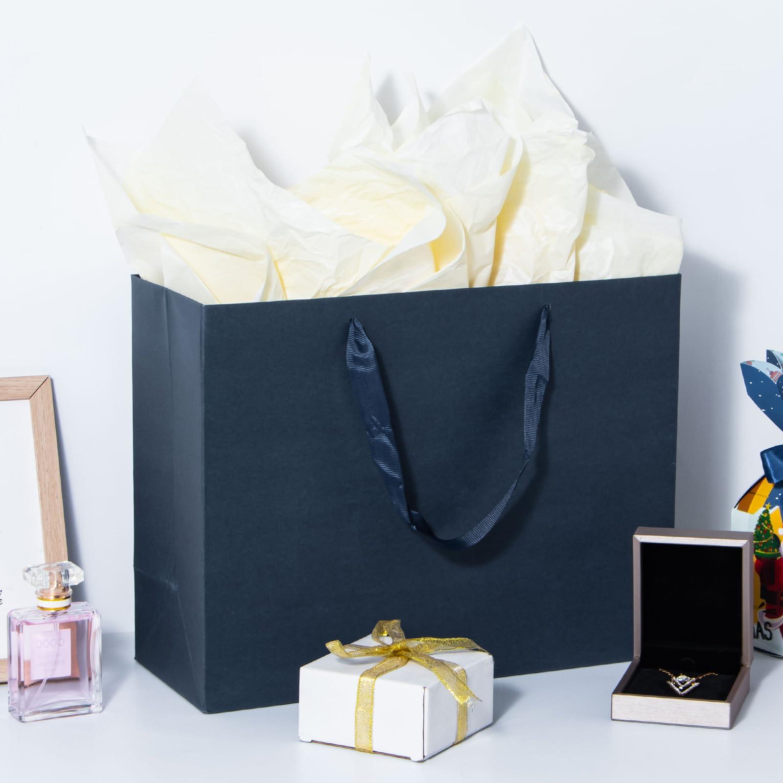 Dasofine Dasofine 25pcs Navy Blue Gift Bags, Large Gift Bags 13\" x 5\" x 10\", Thick Kraft Paper Favor Bags, Gift Bags with Handles for Party, Wedding, Baby Shower