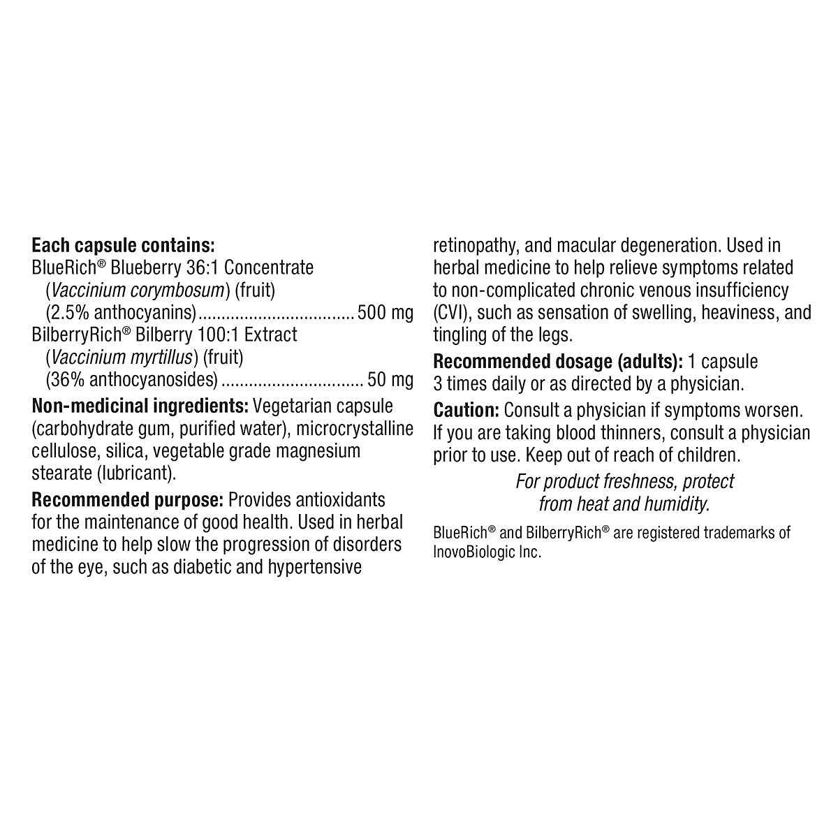 Webber Naturals Webber Naturals Blueberry Plus, 500mg / 50mg with bilberry, 120 vegicaps