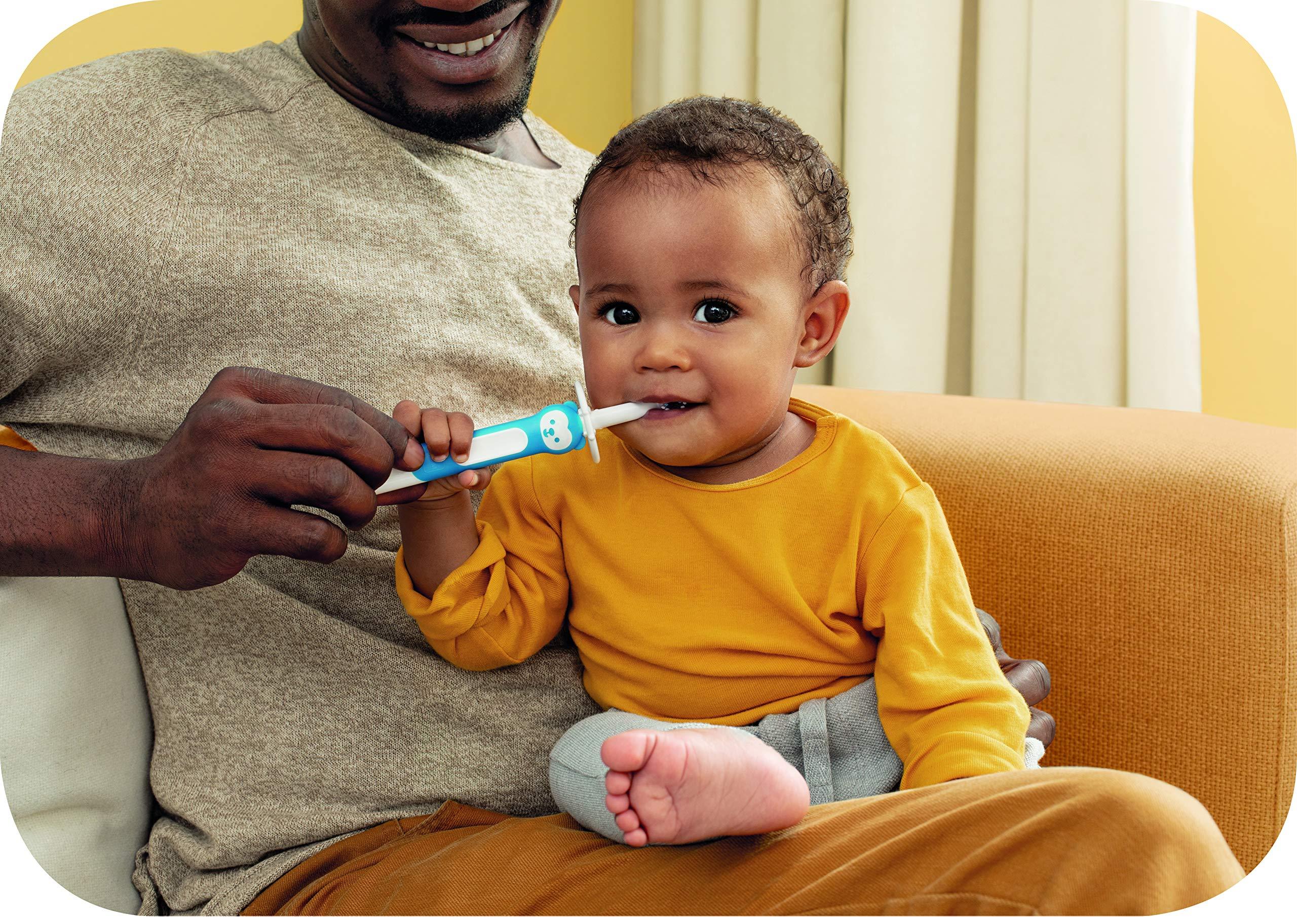 MAM MAM Training Toothbrush for Babies (1 Baby\'s Brush with Safety Shield), Baby Toothbrush with Brushy The Bear Character, Interactive App, for Girls 5+ Months, Pink (Pack of 2)