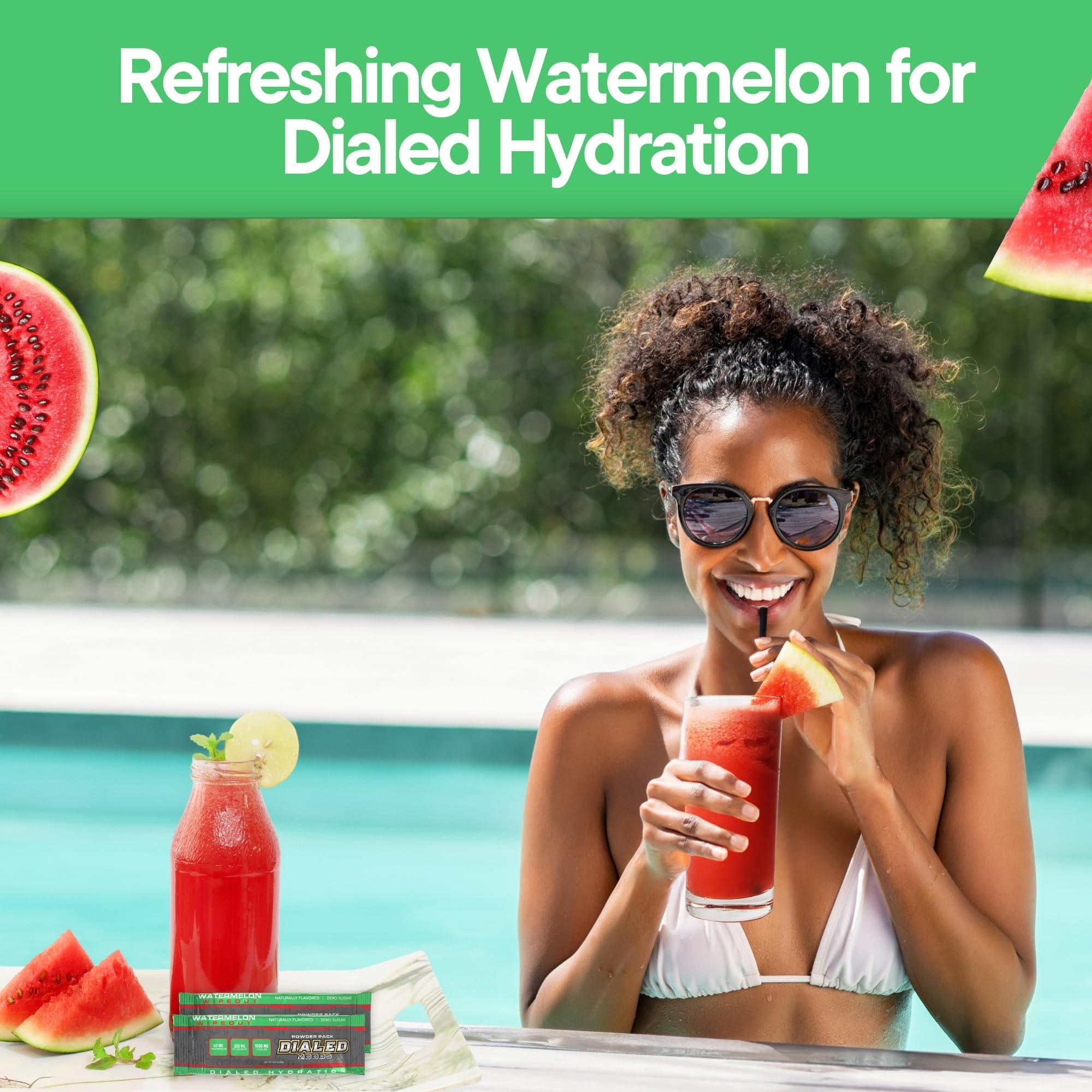 DIALED MOODS DIALED MOODS Electrolyte Powder - Watermelon Wipeout Electrolyte Hydration Powder Packs, Sugar-Free Hydration for Athletes, Keto, Vegan, Boost Energy & Endurance, Convenient, 30 Single Serve Packs