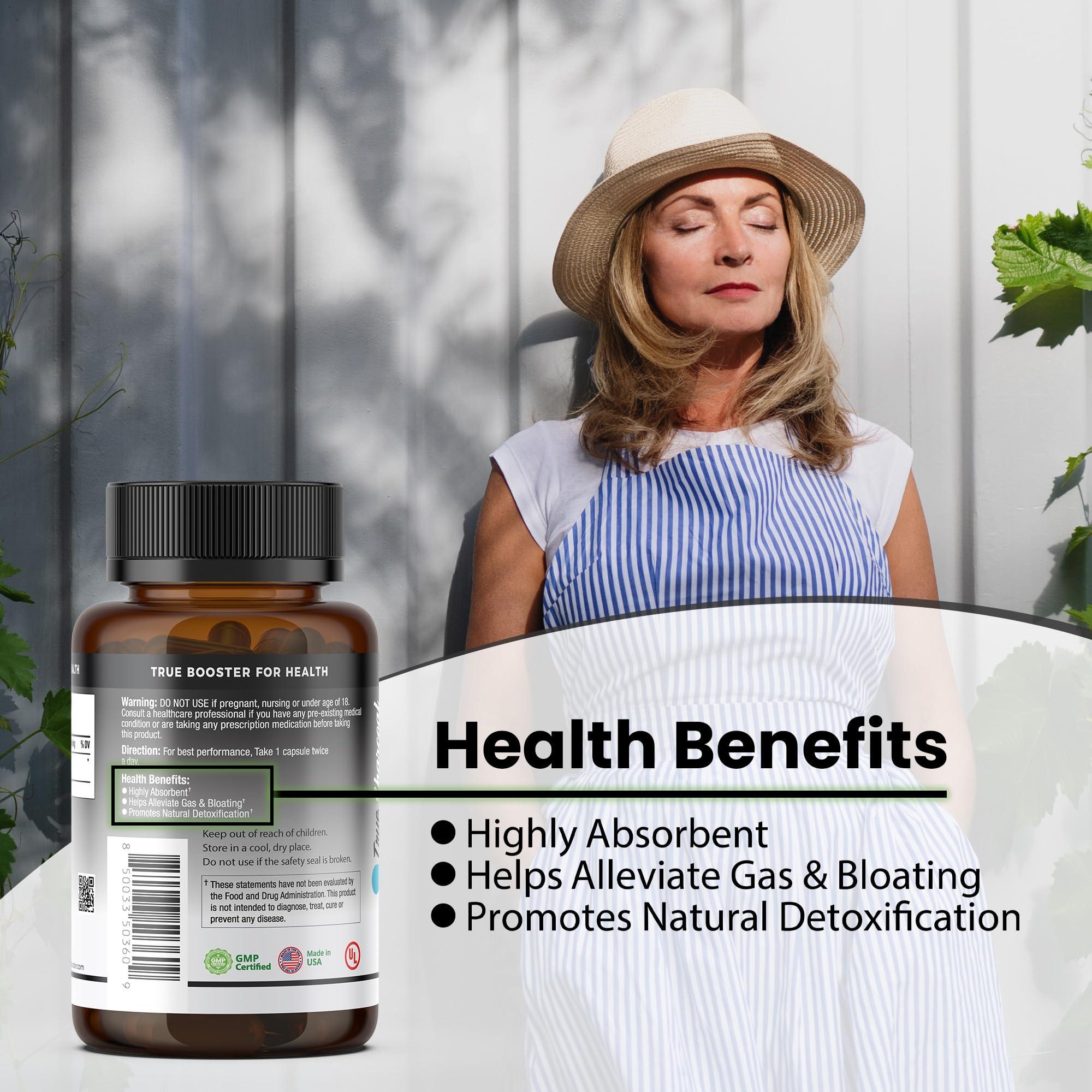 TRUEMED TRUEMED Activated Charcoal Organic Coconut Shell Derived Charcoal Capsule,1200mg, 60 Capsules, Support Detox & Digestive Health, Activated Charcoal Capsules for Health-Conscious Individuals