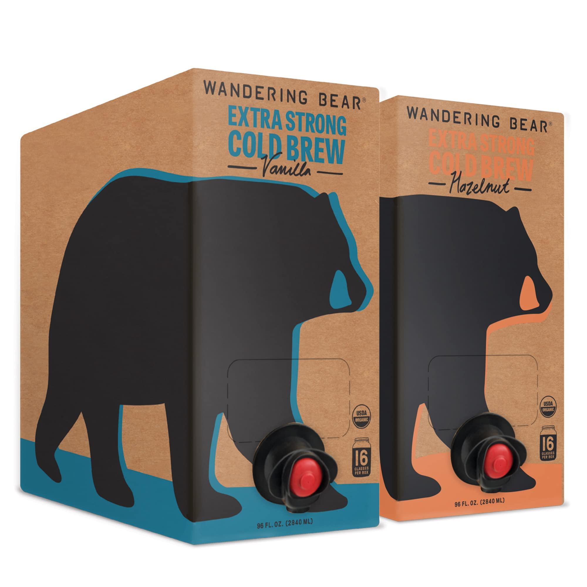 Wandering Bear Wandering Bear Cold Brew Coffee, Vanilla & Hazelnut Bundle, 96oz, 2 pack - Organic, Smooth, Shelf-Stable, and Ready to Drink