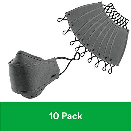3M 3M Daily Face Mask, Reusable, Washable, Adjustable Ear Loops, Lightweight Cotton Fabric, 10 Pack, Gray