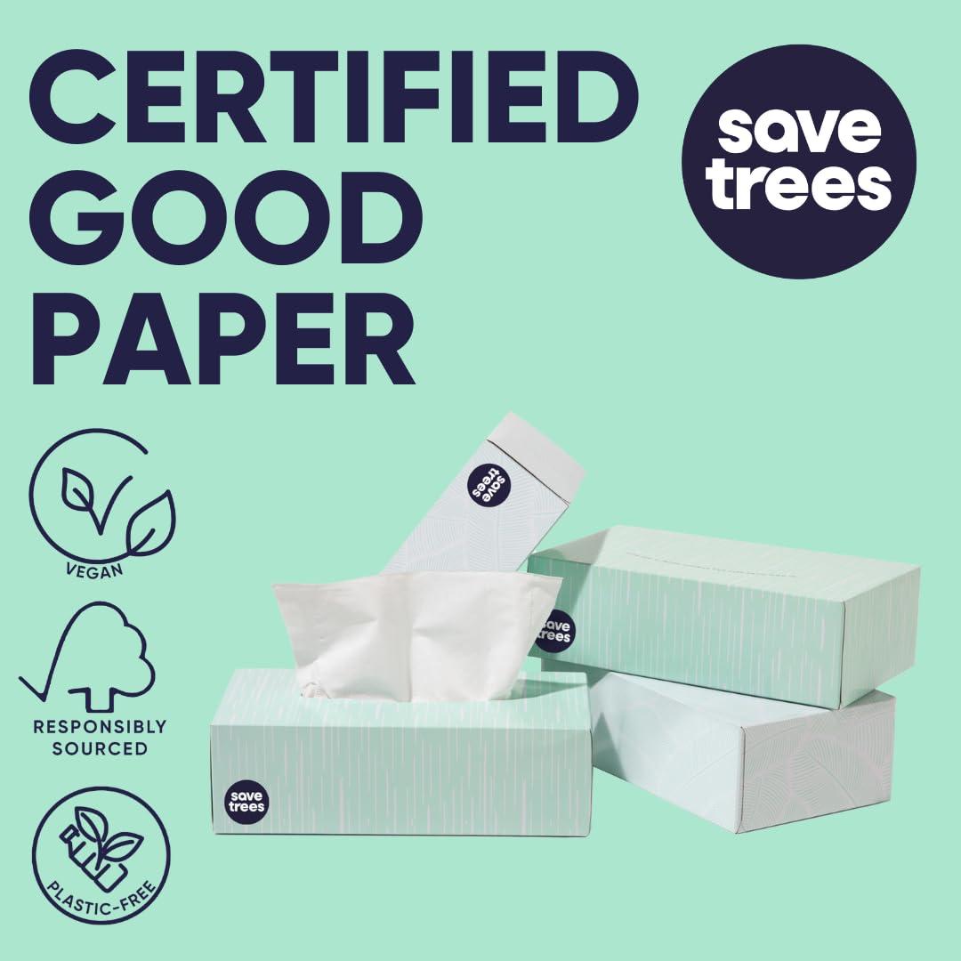 Cloud Paper Save Trees Bamboo Facial Tissues - 12 Boxes of Eco-Friendly, 3-Ply Hypoallergenic Tissues, 90 Sheets per Box, FSC Certified, Plastic-Free Packaging, Soft & Gentle for Home Use