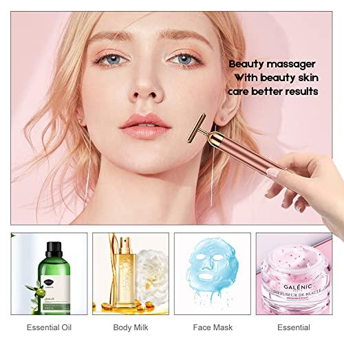 NUOMAN NUOMAN Beauty Bar 24k Rose Golden Electric Face Massager, T Shape Facial Massager Tools for Face Arm Eye Nose Head Massager