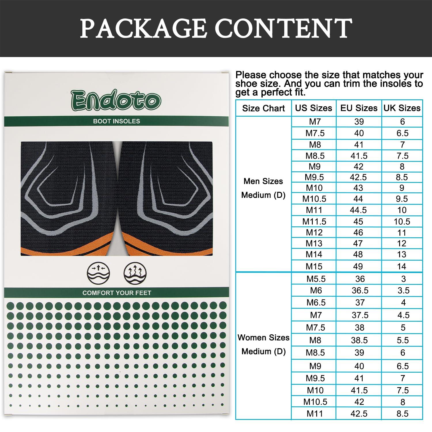 Endoto Endoto Square Toe Boot Insoles for Ariat Men\'s Shoes Replacement, Footwear Inserts Comfort & Foot Pain Relief(Size:M13-EU47)