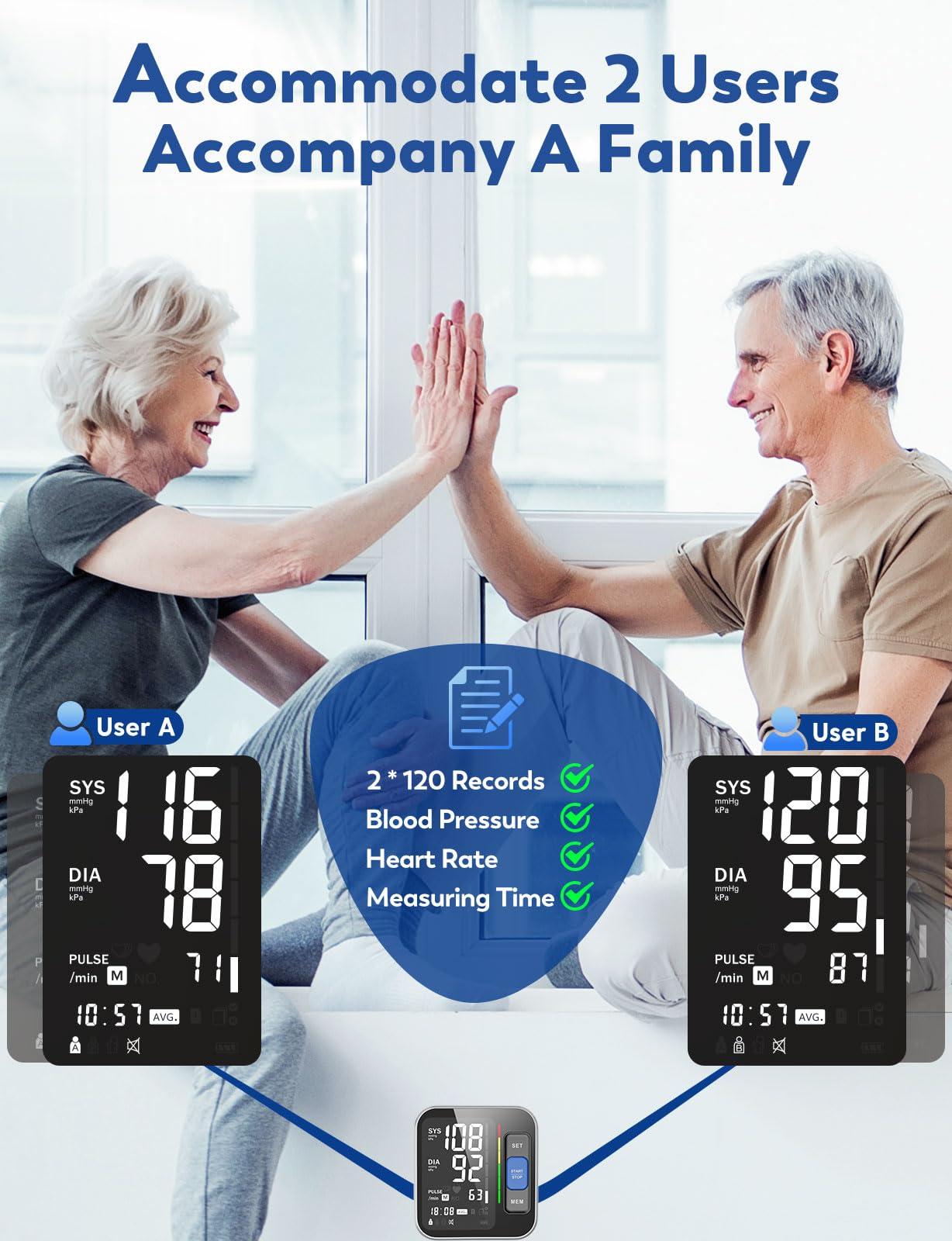 ATUDER Blood Pressure Monitors for Home Use Upper Arm, Accurate Cuff 8.7-15.7 Monitor with Large Backlight Display 2 Users 240 Sets Memory & HR Detection, Digital BP Machine with Carrying Case