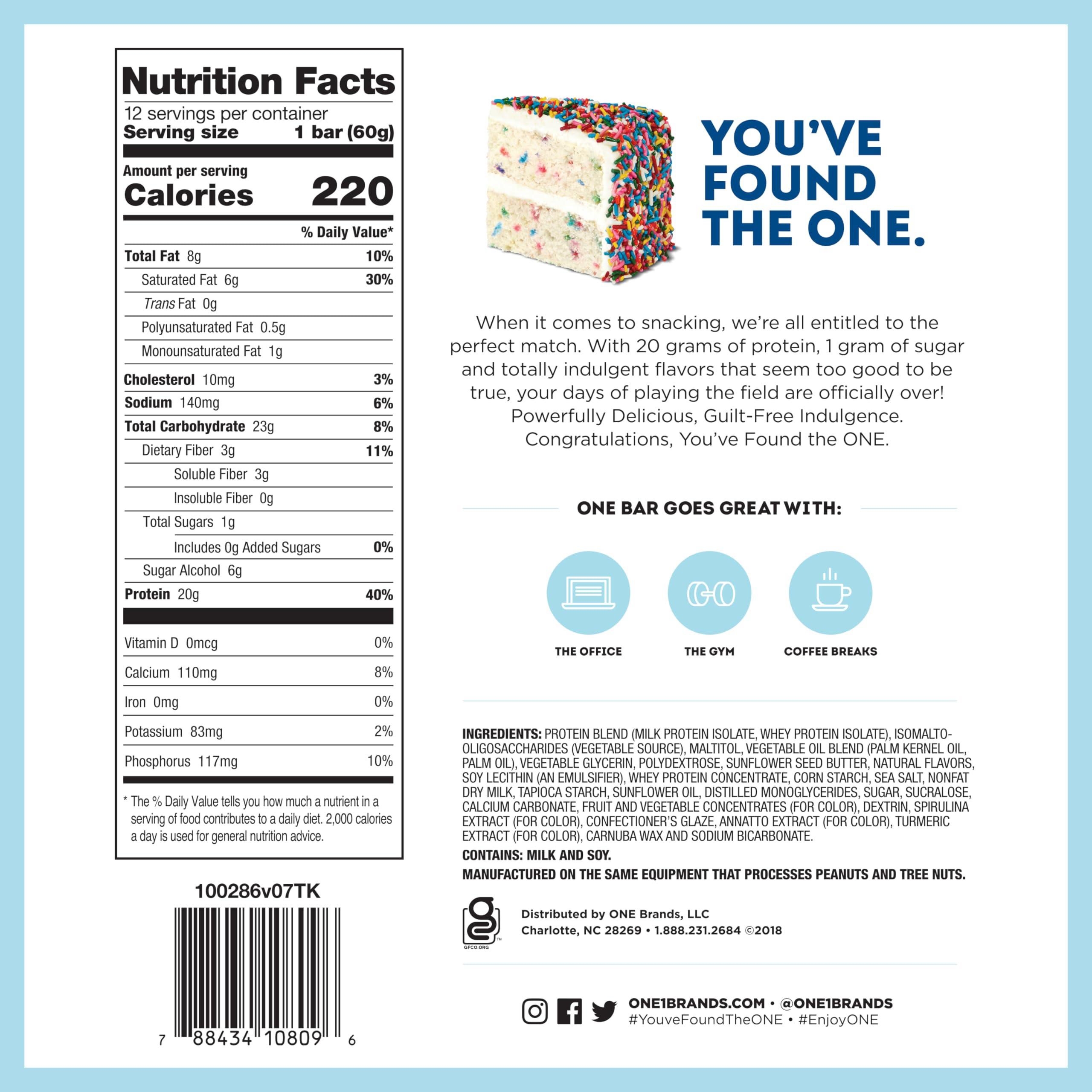 ONE ONE Protein Bars, Birthday Cake & Fruity Cereal, Gluten Free with 20g Protein, 1g Sugar, 2.12 Oz, 12 Count