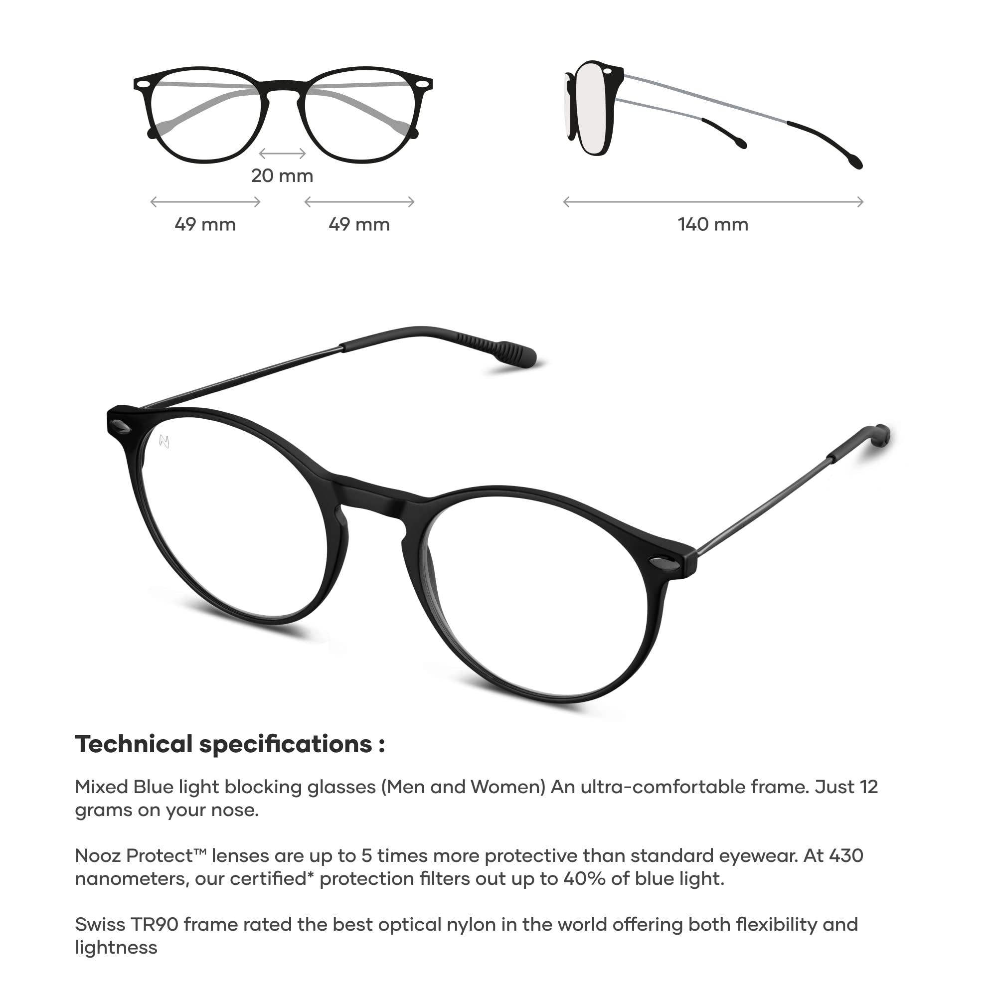 NOOZ NOOZ Optics Anti Blue Light Glasses - Lightweight Glasses Without Correction for Women & Men with Compact Case Cruz Round