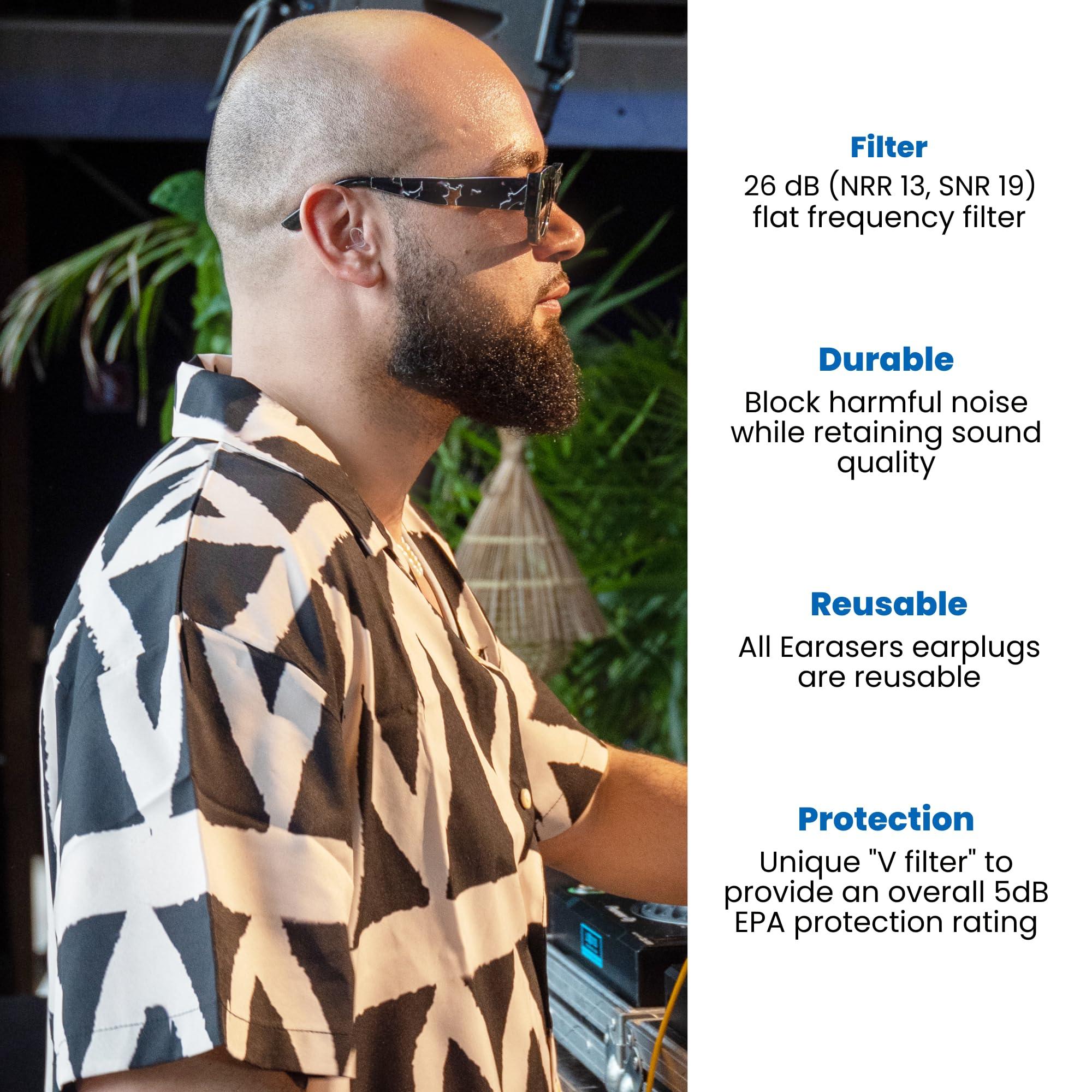 Earasers EARasers Noise Cancelling Earplugs - Reusable Soft Silicone Noise Reduction Euro Earplugs for Concerts, Musicians, Djs, Drummers, Motorcycles, Dentists – 26dB Peak Reduction