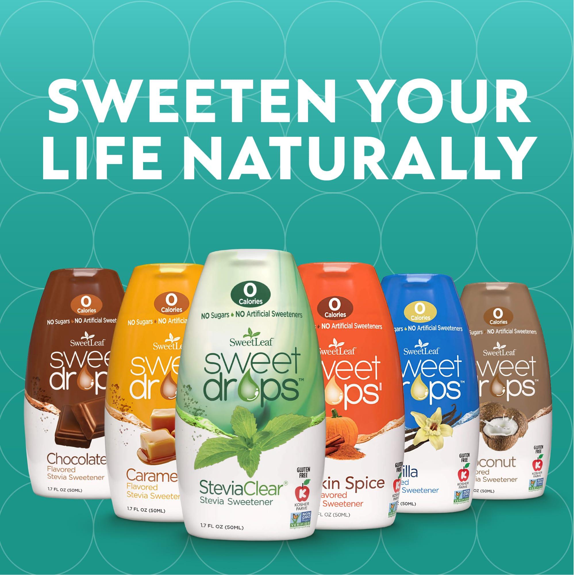 SweetLeaf SweetLeaf Sweet Drops - Stevia Liquid Variety Pack, Chocolate, Caramel, Vanilla, Pumpkin Spice, Sugar-Free Coffee Syrup Alternative, 1.7 Oz Ea (Pack of 4)