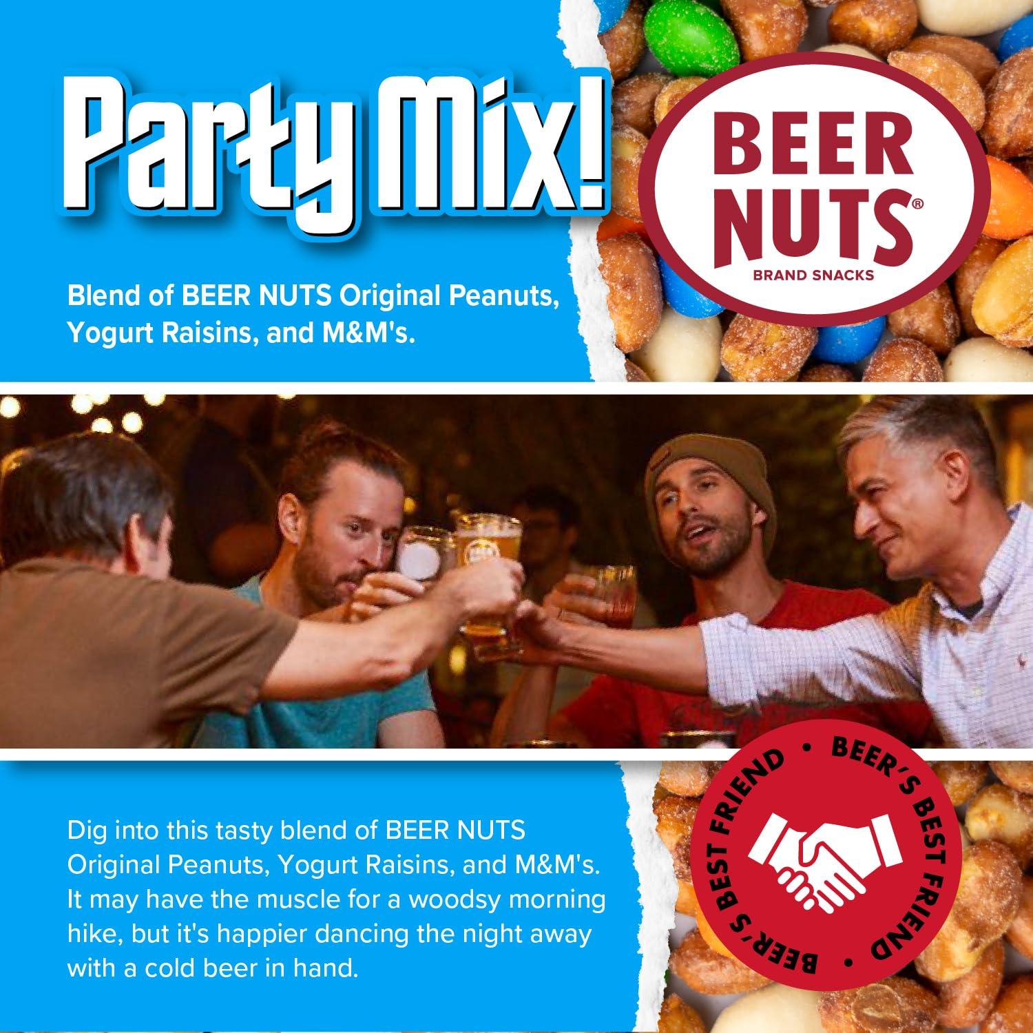 BEER NUTS BEER NUTS Party Mix - Original Sweet & Salty Roasted Gourmet Peanuts, Plain Yogurt Covered Raisins, M&M\'s Milk Chocolate Candies - Kosher, Gluten Free, Family Size Resealable Packaged Snack - 42oz Jar
