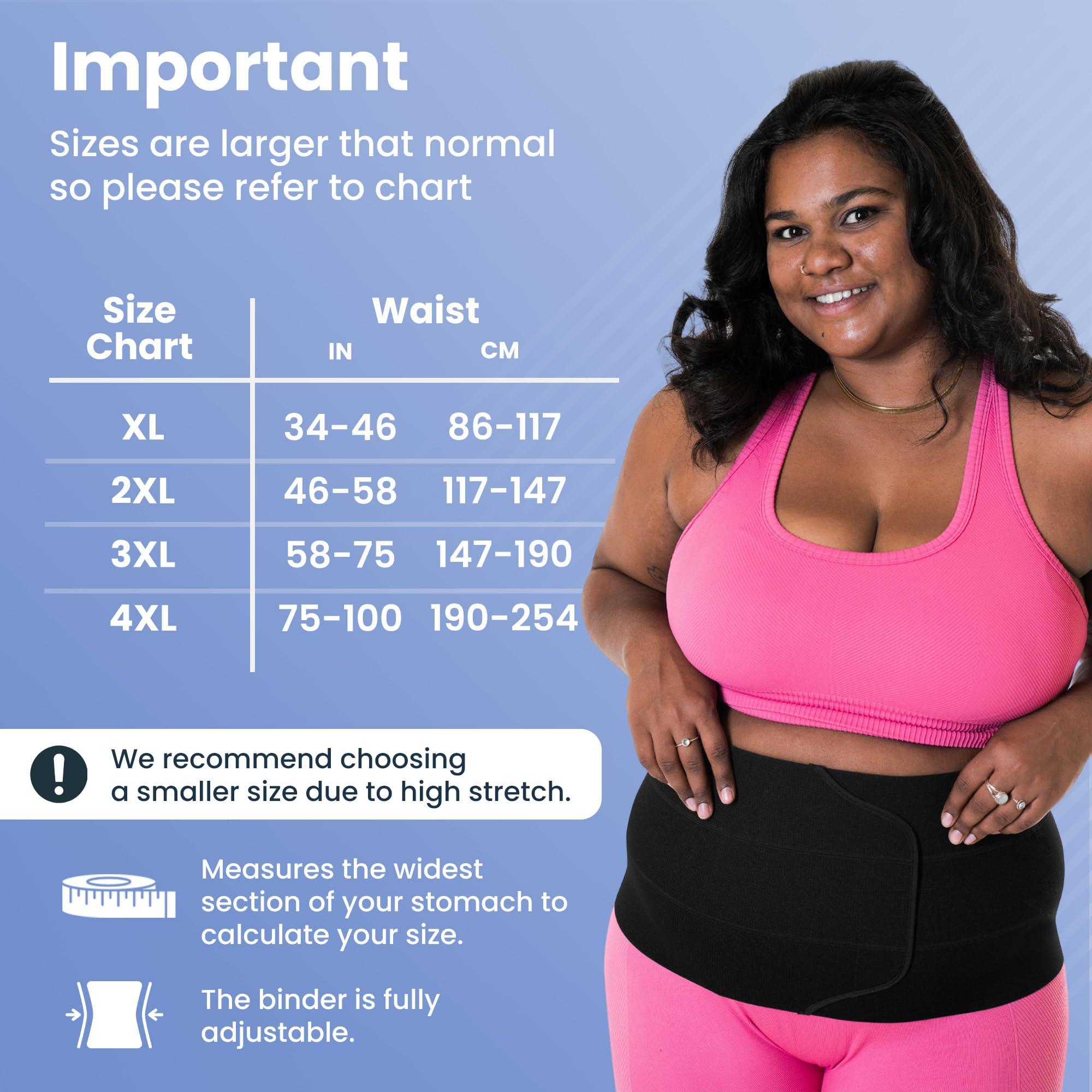 QORE LOGIQ QORE LOGIQ Plus Size Abdominal Binder Post Surgery Tummy Tuck & Postpartum Belly Band, Women & Men Adjustable 12\" Compression Wrap for Stomach & Hernia Belt for Women, Black 3XL