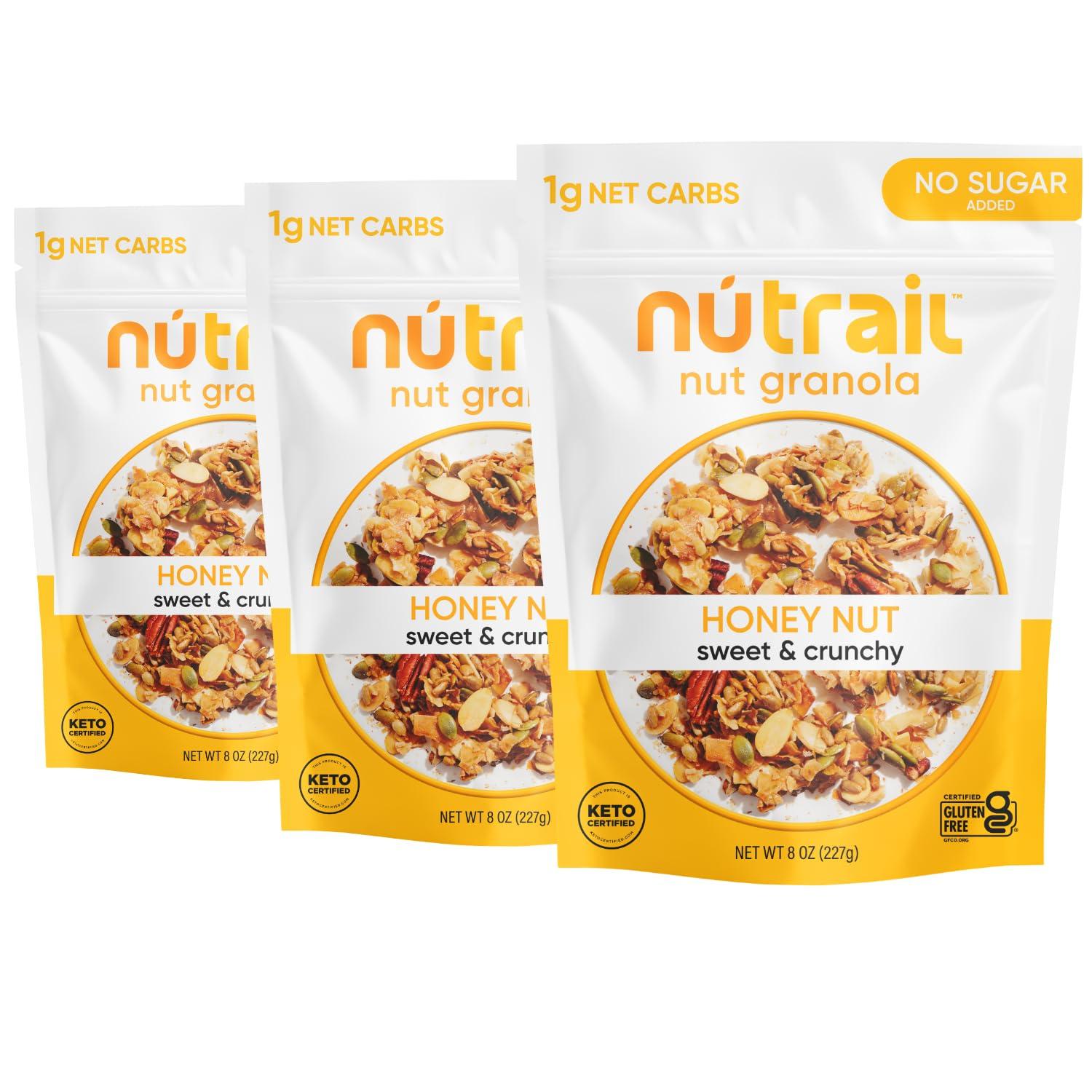 NuTrail NuTrail Nut Granola Cereal, Honey Nut, No Sugar Added, Keto, Low Carb, Gluten Free, Grain Free, Healthy Breakfast 8 oz. 3 Count