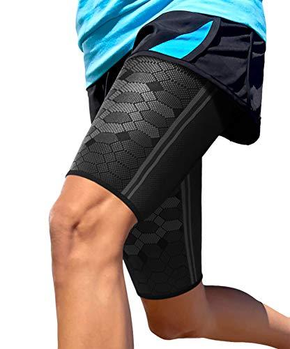 Sparthos Sparthos Thigh Compression Sleeves (Pair) - Upper Leg Sleeves for Men and Women Elastic Support for Sore Hamstring Groin Quad Reduce Cramping Athletic Sports Washable and Durable (Black-XL)