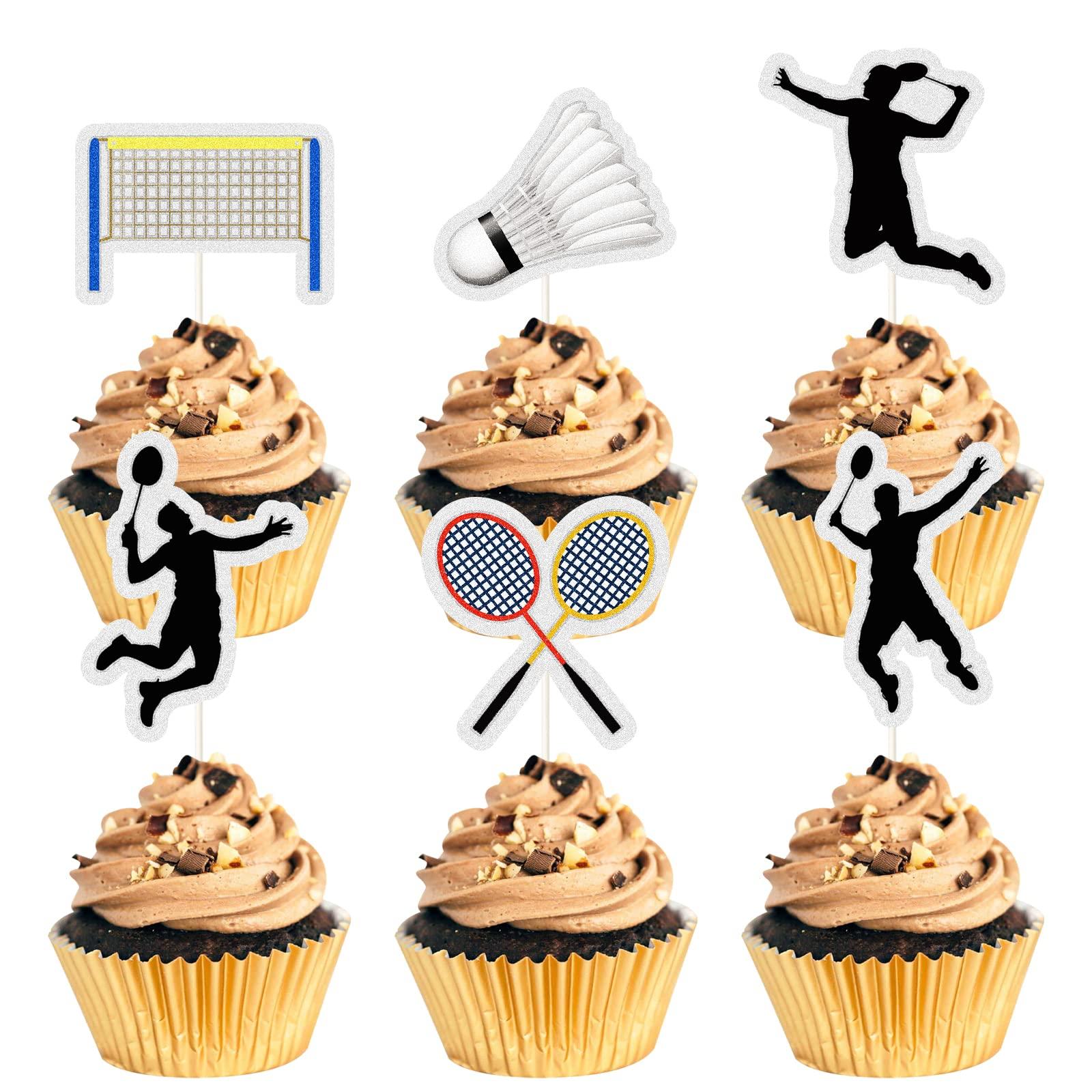 MEFENG MEFENG 18 Pcs Badminton Theme Cupcake Toppers badminton Lovers Party Supplies Sparkle Glitter Cake Decor,Sports Party Decorations- Birthday Cupcake Toppers