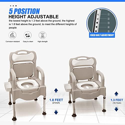 NDLBYR Bedside Commodes, 16" Toilet Chair Seat with Handles, Adjustable Mobile Portable Toilets, Anti-Slip and Anti-Rollover, Adult Potty Chair Load 660 Lb