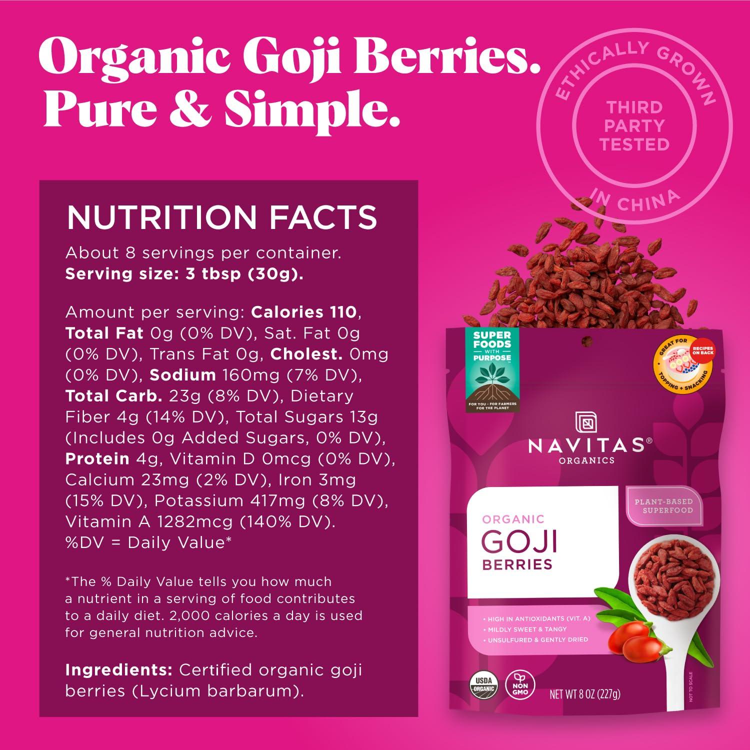 Navitas Organics Navitas Organics Goji Berries, 8 oz. Bag, 8 Servings — Organic, Non-GMO, Sun-Dried, Sulfite-Free