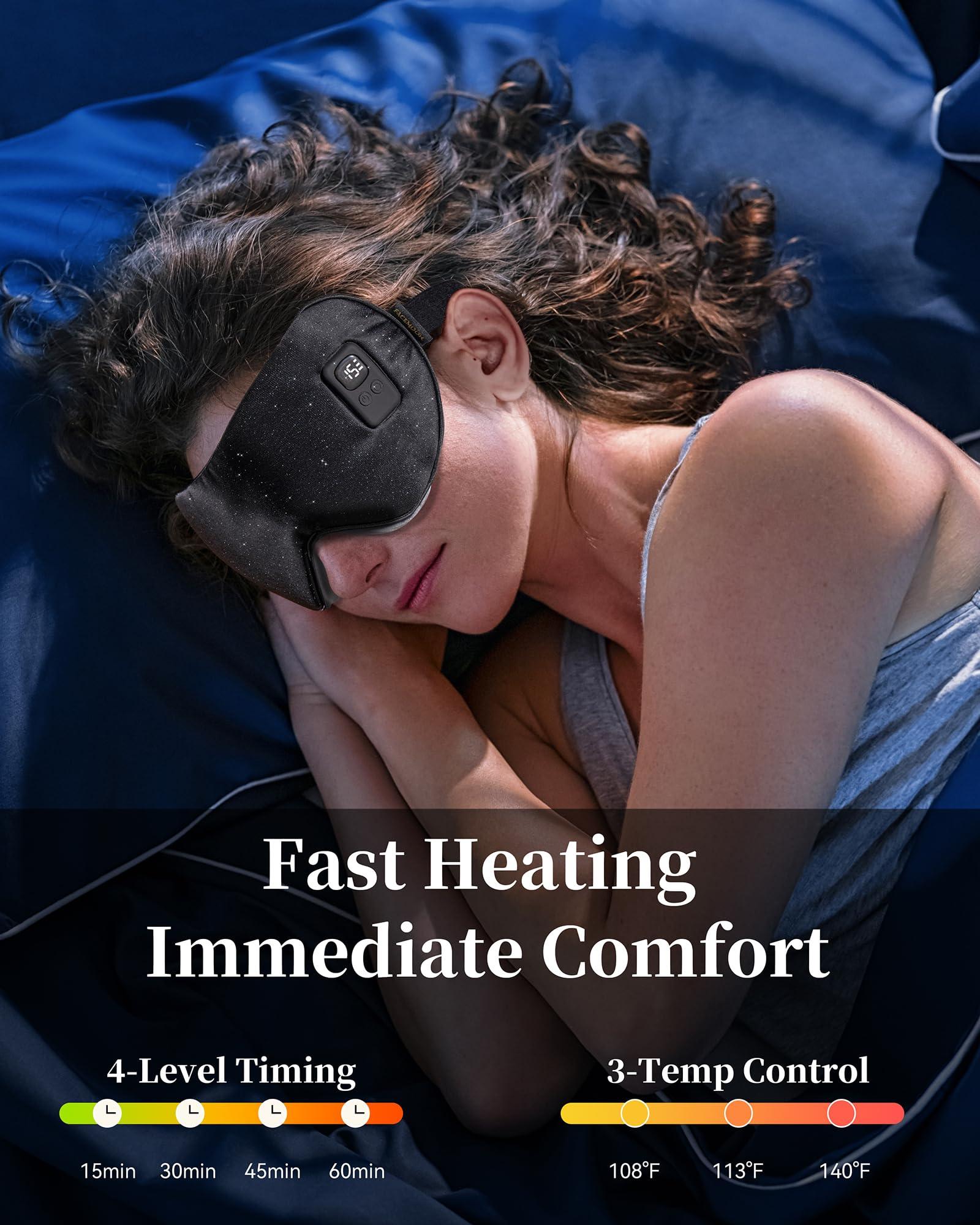 FACEMOON Heated Eye Masks for Dry Eyes - Cordless Warm Eye Compresses for Stye Relief, Heating Pad for Relief Eye Strain, Puffy, Electric Sleep Mask with 3 Temperature & 4 Time Control, FSA HSA EligibleBlack