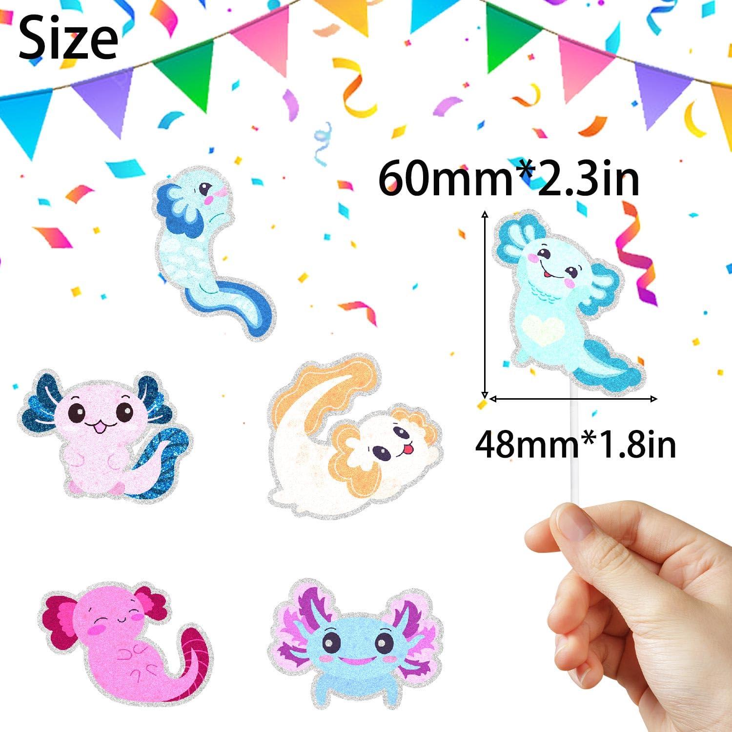 SugarGera Cute Cartoon Axolotl Theme Happy Birthday Cake Decoration for Kids - Amphibian Reptile Theme Party, Boy and Girl Birthday Theme Party, or Baby Shower Salamander aquarium Decoration Supplies - LIANGSS