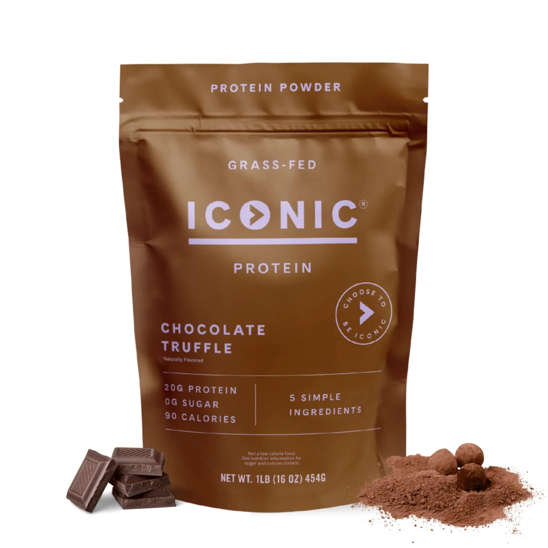 ICONIC ICONIC Protein Powder, Chocolate Truffle - Sugar Free, Low Carb Protein Powder - Lactose Free, Gluten Free, Non-GMO - 20g Grass Fed Whey & Casein Protein - Keto Friendly, 1 lb. Pouch (17 Servings)