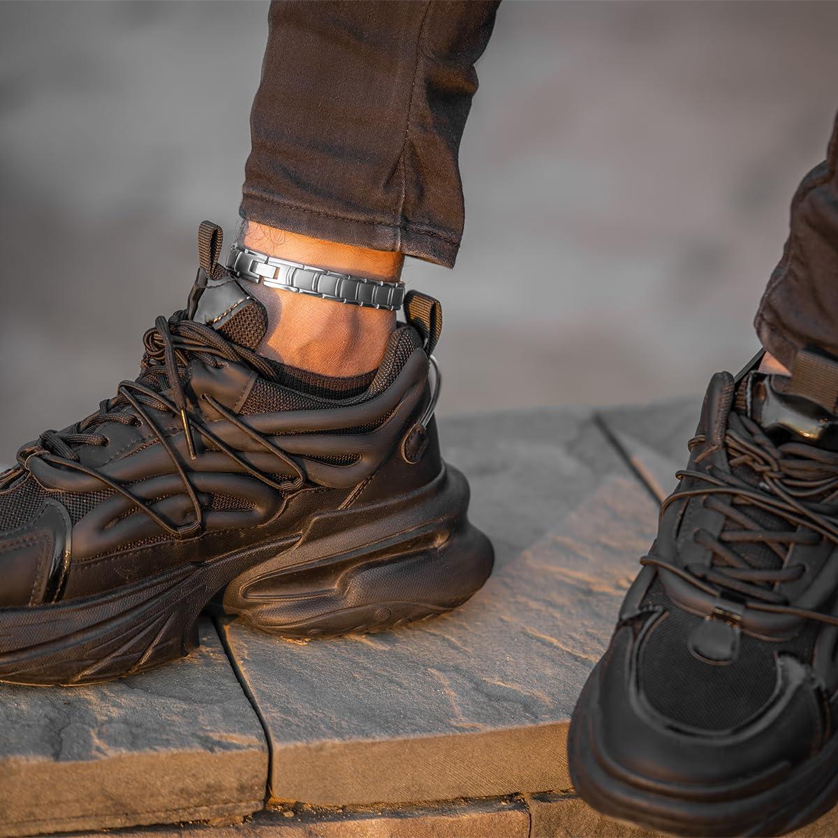 MagnetRX MagnetRX Ultra Strength Magnetic Anklet Effective Magnetic Ankle Bracelets for Men Titanium Mens Ankle Bracelet with 48 Magnets (Silver)