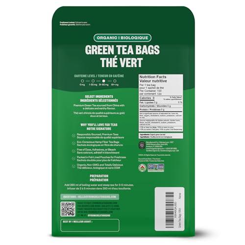 FGO FGO Organic Green Tea, 100 Count Eco-Conscious Tea Bags, Caffeinated, Resealable Pouch, Packaging May Vary (Pack of 1)