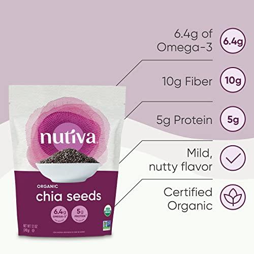 Nutiva Nutiva Organic Premium Raw Black Chia Seeds, 12 Oz, USDA Organic, Non-GMO, Whole 30 Approved, Vegan, Gluten-Free & Keto, Nutrient-Dense Seeds with 3g Protein & 5g Fiber for Salads, Yogurt & Smoothies