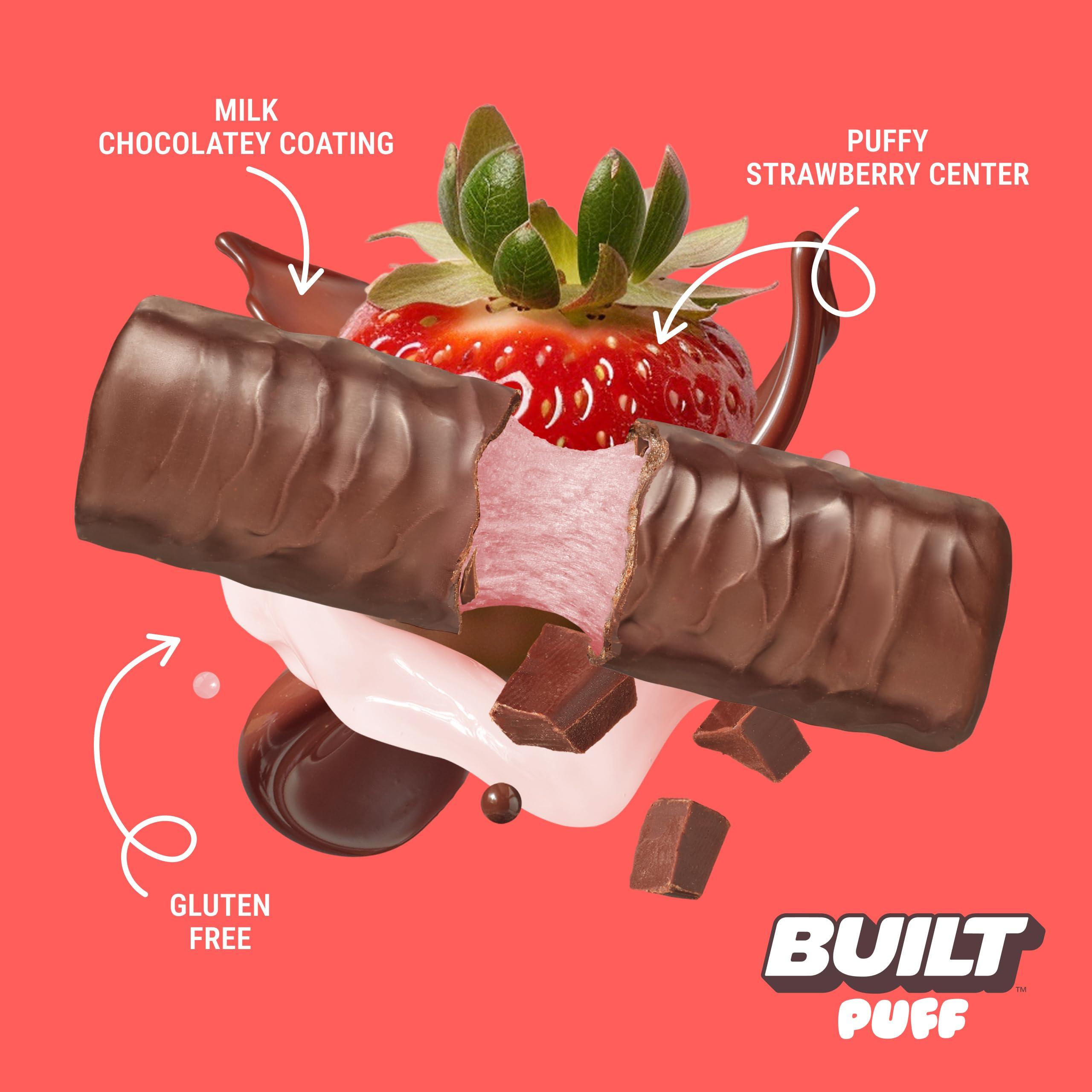 Built Bar BUILT Puffs Protein Bars, Strawberries \'N Cream Puff - High Protein Bars, 15g High Protein Snacks, On-The-Go Bars with only 140 Calories, 8g Sugar, Collagen, Gluten Free, 12 Count