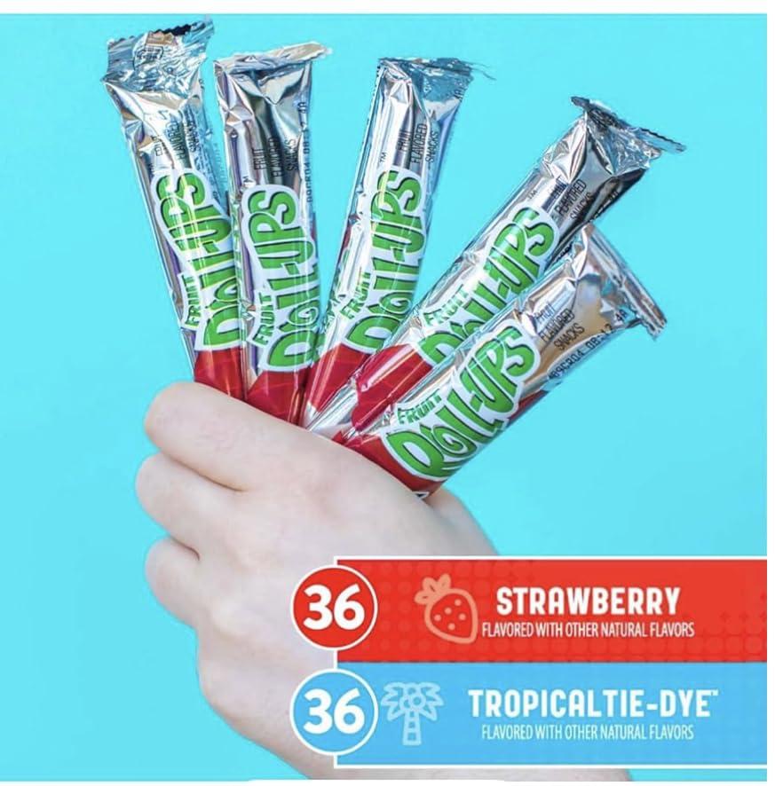 Express Minds llc Fruit Roll-Ups Fruit Snacks Variety Pack Strawberry & Tropical Tie Dye | Gelatin & Gluten Free (0.5 oz., 72 pk.)