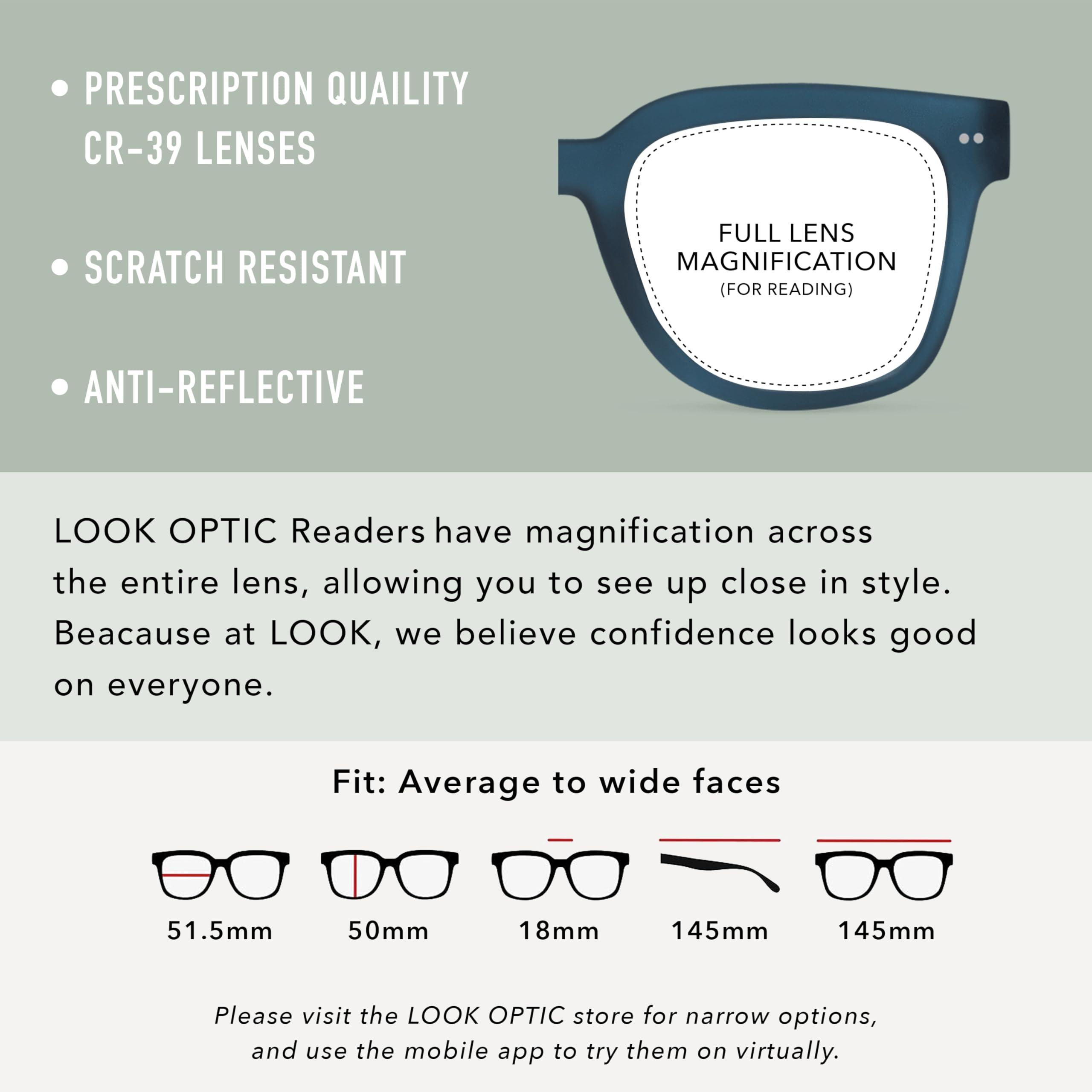 LOOK OPTIC LOOK OPTIC Laurel Reader - Stylish Unisex Ultra-lightweight Reading Glasses with Scratch-Resistant, Prescription-Quality (Full Magnification - Not Progressives) 1.00, Navy