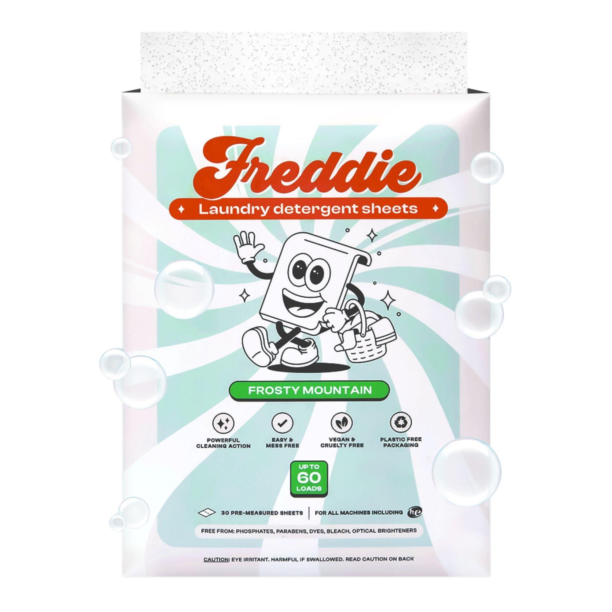 Freddie Freddie Laundry Detergent Sheets - Frosty Mountain Scent - 60 Loads (30 Sheets) - Concentrated Eco Friendly Liquid-less Strips