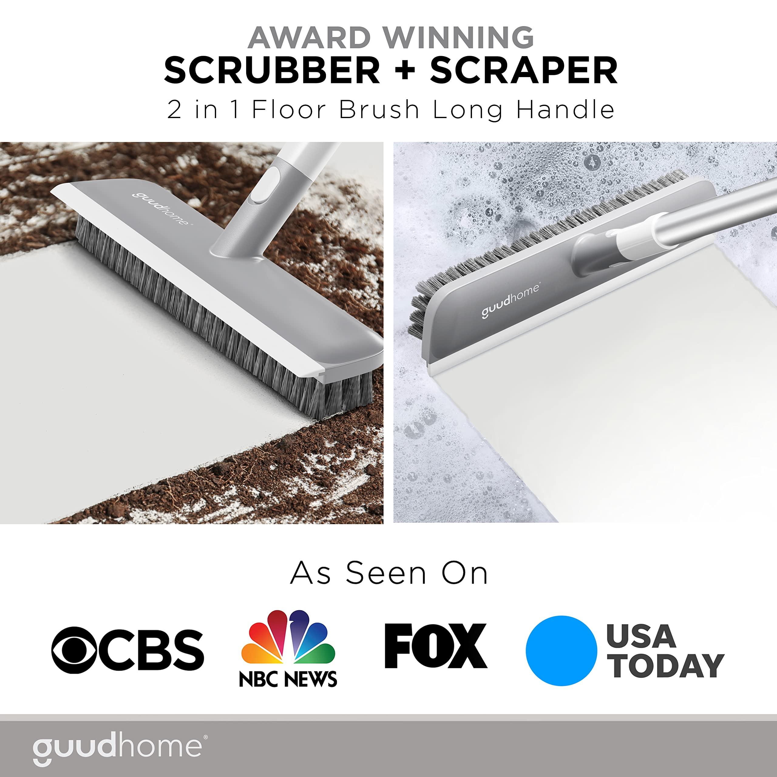 Guudhome GUUDHOME Floor Brush Scrubber with Long Handle 55.3 - 2 in 1 Scrub N Scrape - Strong Extendable Stiff Floor Brush Shower Tub Tile Wall - Deck Brush for Heavy Duty Cleaning Brush Never Falls Off