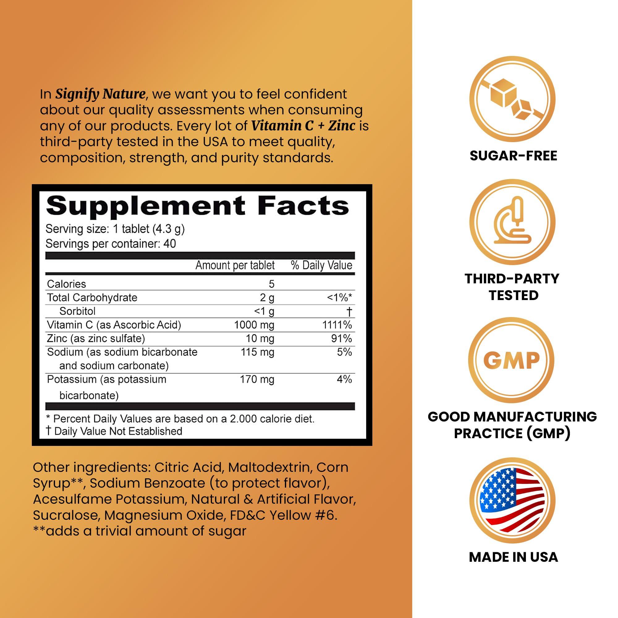 SIGNIFY NATURE SIGNIFY NATURE Vitamin C 1000mg Effervescent Tablets - Potent Immune Support VIT C with Zinc Supplement - Sugar-Free & Vegan Formula | Dissolvable Vitamin C Tablets - Water Soluble Fizzy Elixir - 40CT