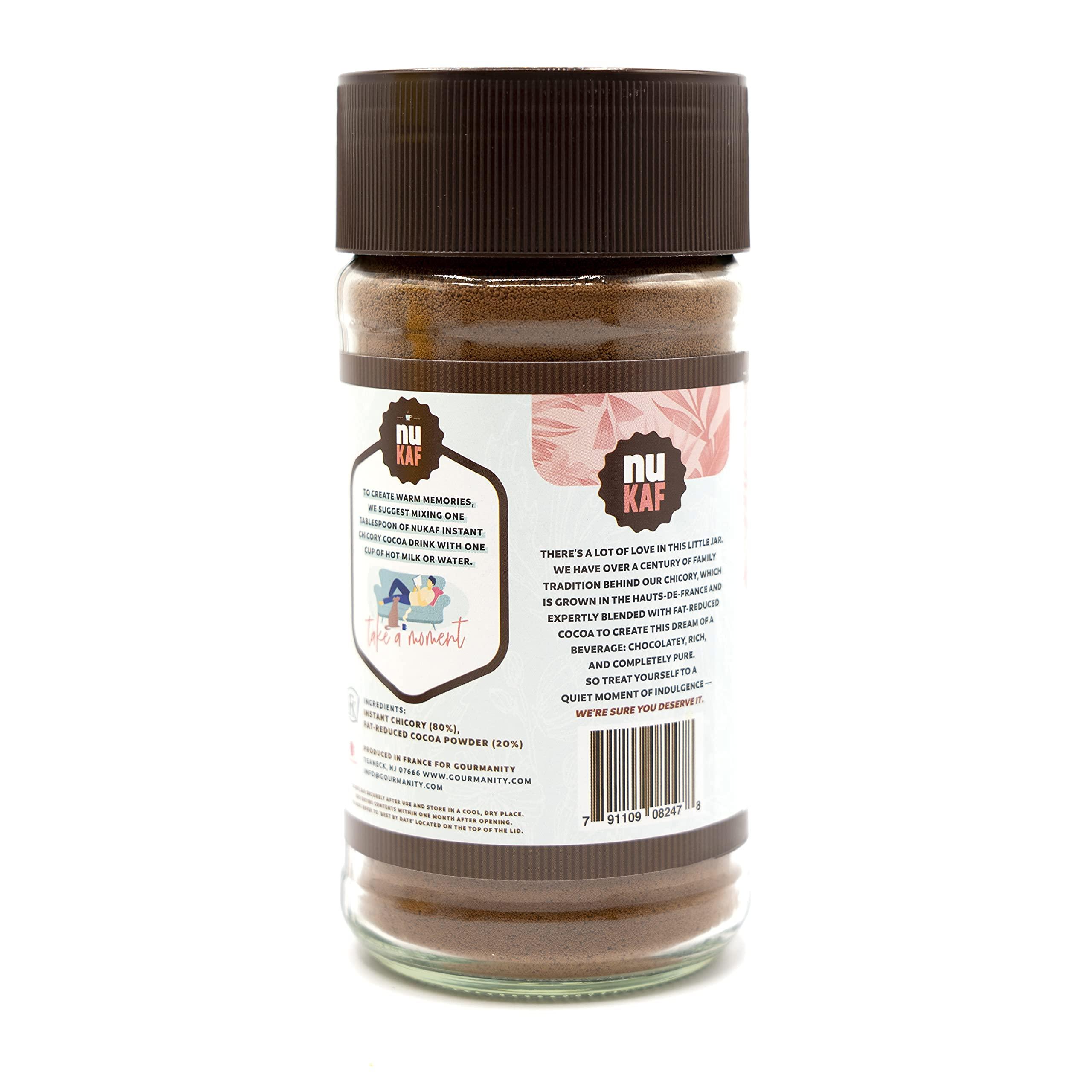 Gourmanity nuKAF By Gourmanity Instant Chicory Coffee Alternative with Cocoa, Brews Like Regular Coffee, Chicory Root Powder Great for Your Daily Drink, Rich in Prebiotics, Kosher, 4.4oz jar (Pack of 2)