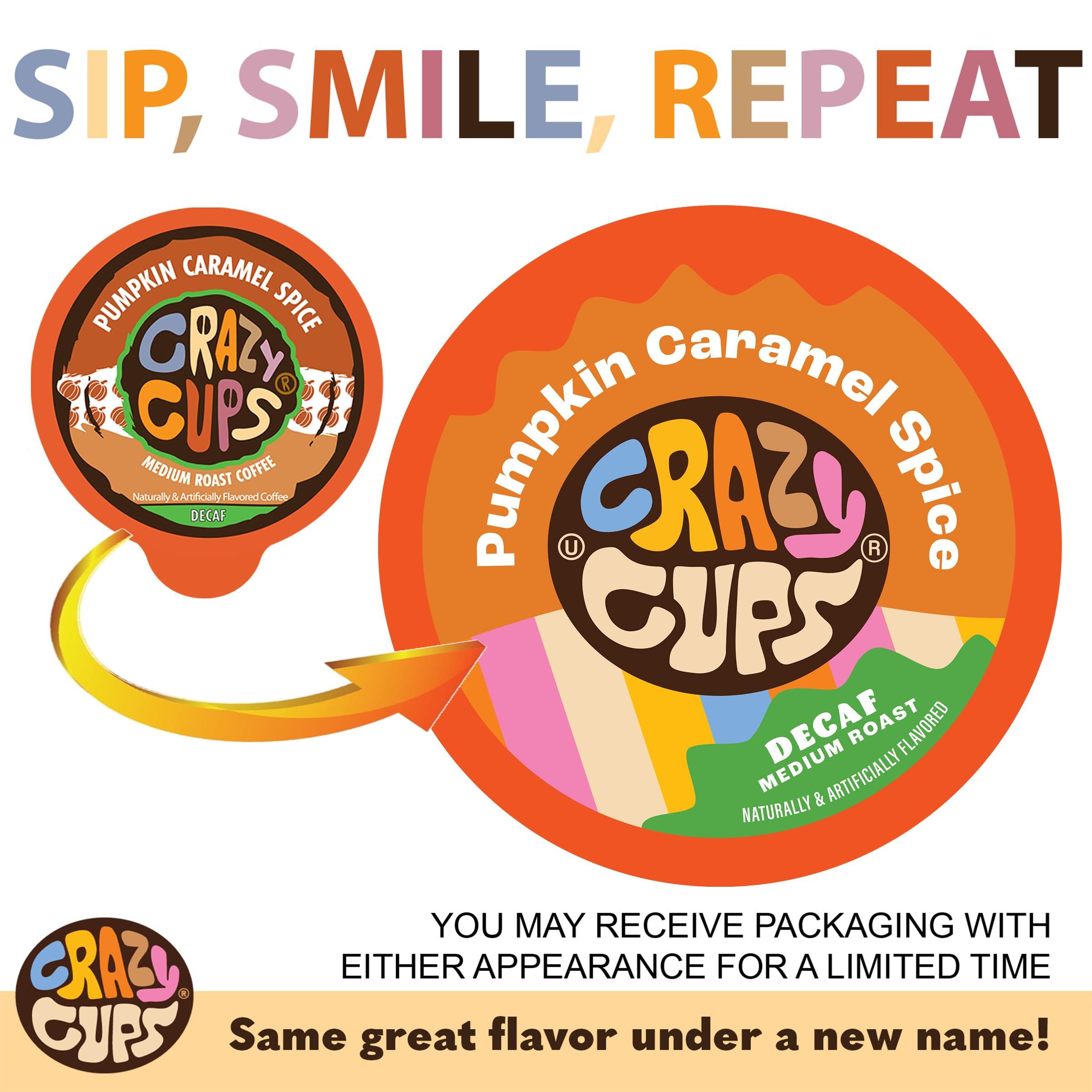 Crazy Cups Crazy Cups Decaf Flavored Recyclable Single Serve Decaffeinated Pumpkin Caramel Spice Coffee Pods for Keurig K Cups Machines, Brew Hot or As Iced, 22 Count (Pack of 1)