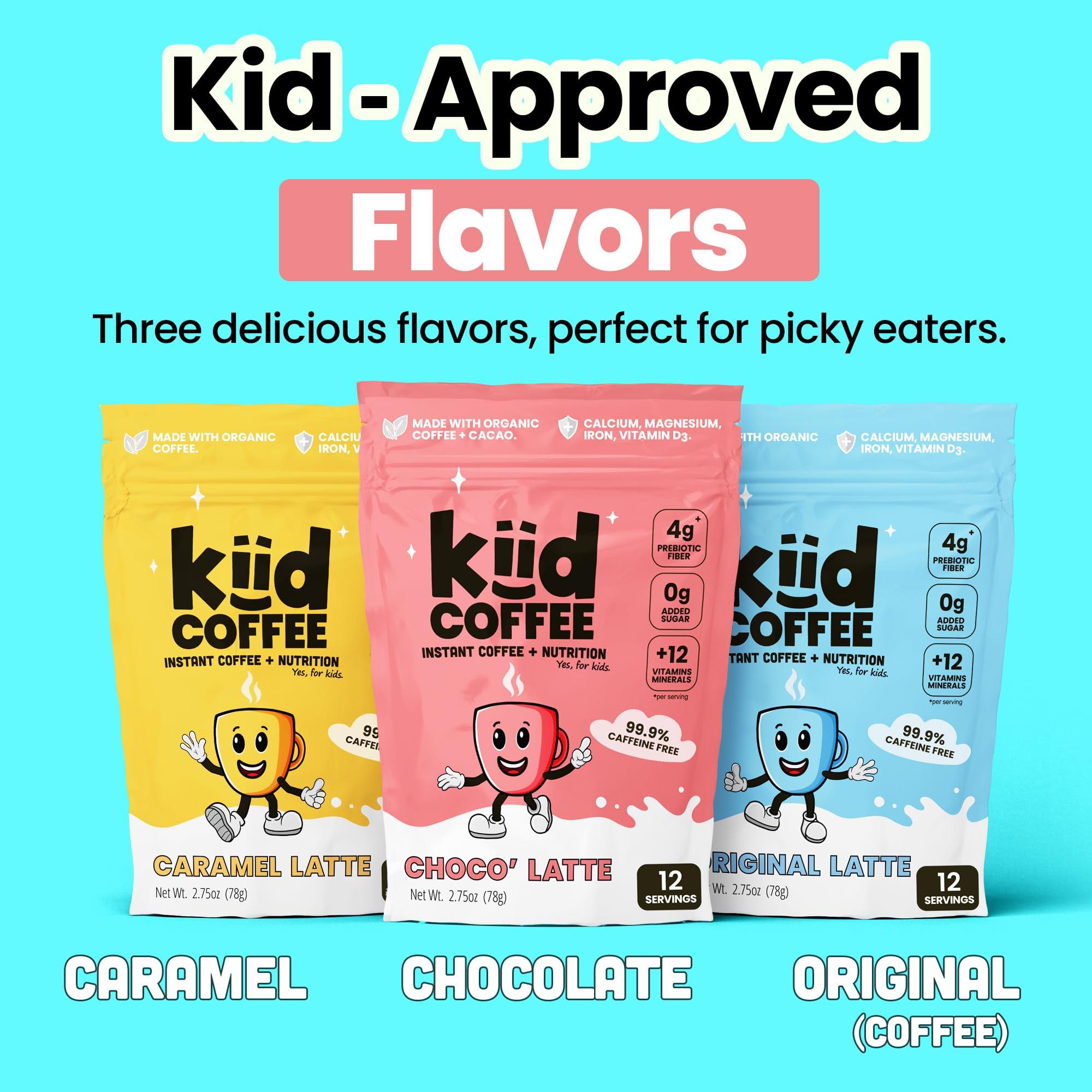 kiid Kiid Coffee Instant Latte - 99.9% Caffeine Free - Organic Decaf Coffee, 4g Fiber, 0g Sugar, 12 Vitamins & Minerals For Kids - Allergen Free & Vegan - Just Add Milk - Drink Hot or Cold (12 Servings)