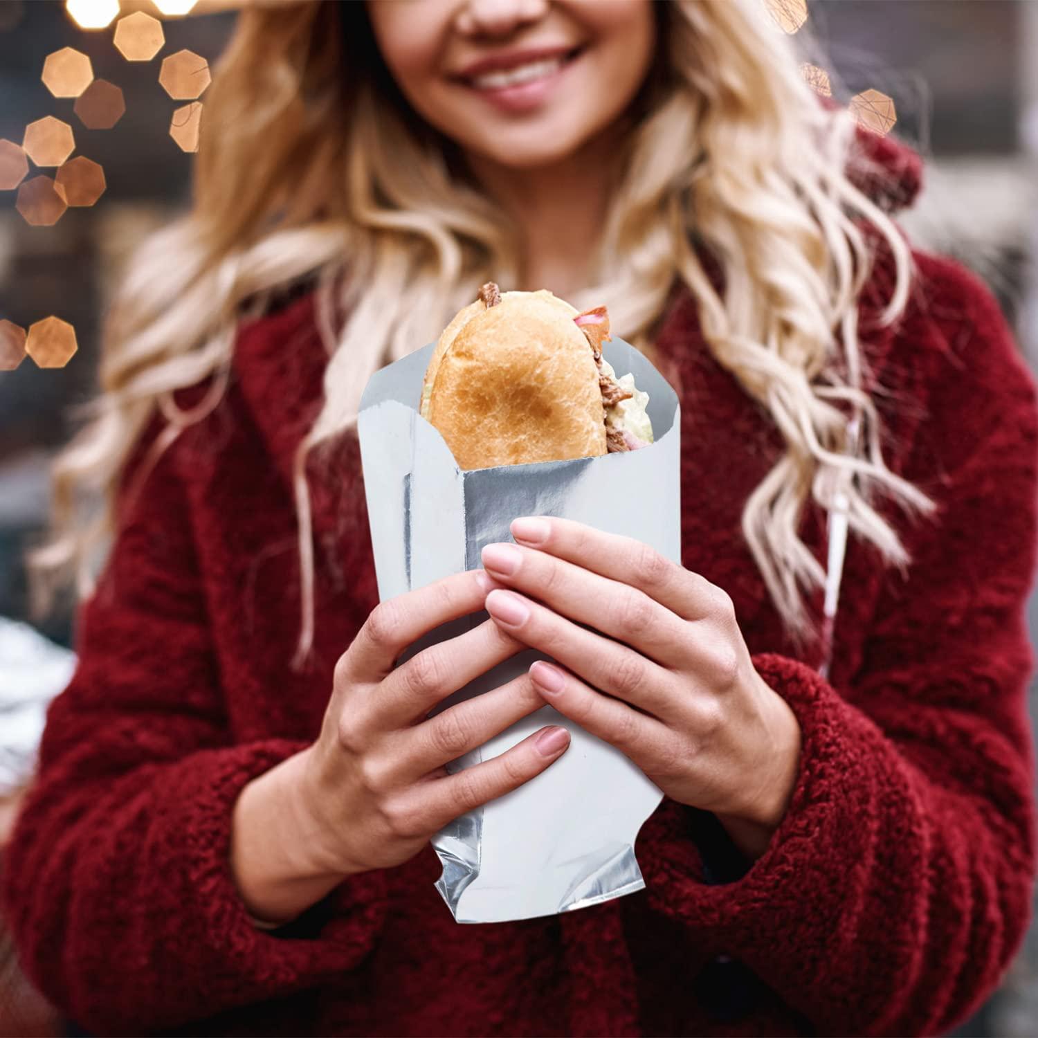 C&S Event Supply Co. C&S Event Supply Co. Silver Foil Hot Dog Sleeves - 9\'\' Unprinted Hot Dog Wrappers - Grease Resistance Food Bags to Keep Food Hot and Non-Messy - Disposable Hot Bags for Fast Food and Food Truck (250)