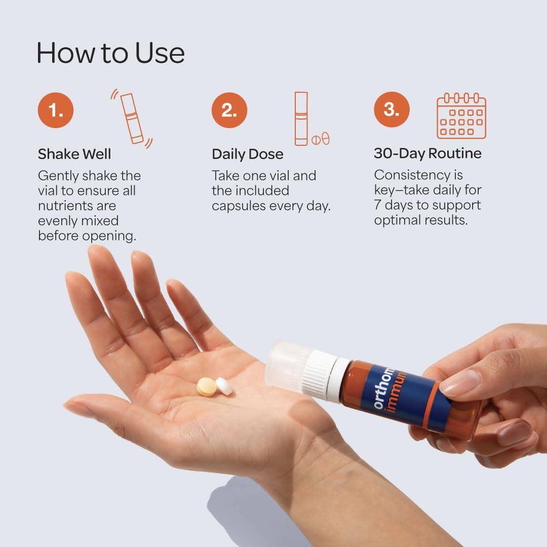 Orthomol Orthomol Immun Vial, Daily Liquid Immune Support Supplement, 7-Day Supply, Includes Vitamins A, B, C, D, E, Zinc & Iodine, Premium Formula for Enhanced Immune Defense & Overall Vitality